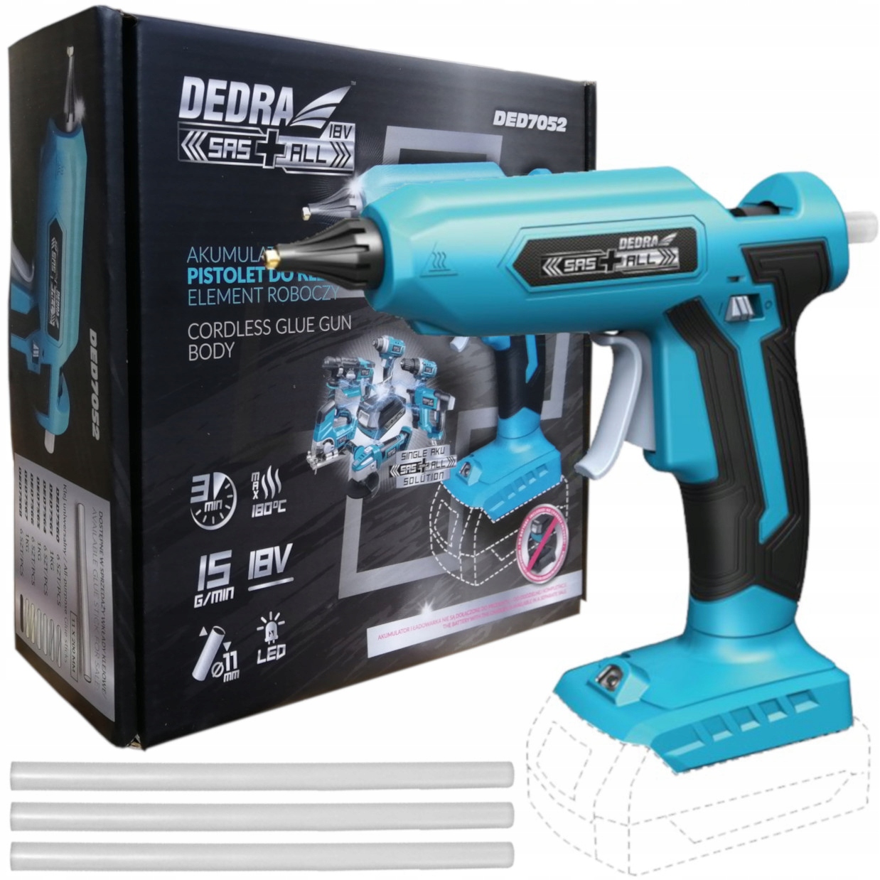 Akumulátorová lepicí pistole Dedra Ded7052 na baterie 18V, lepicí body