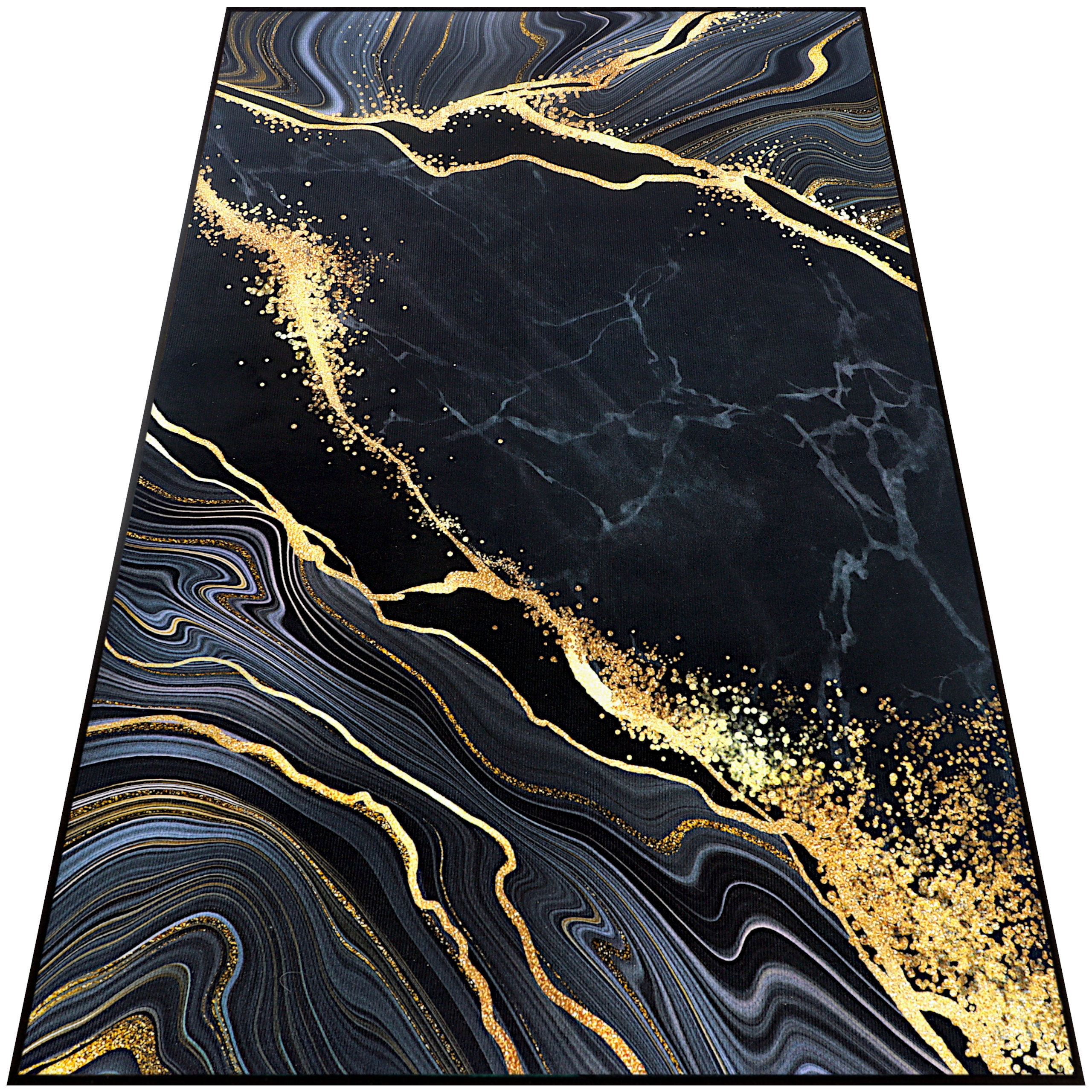 Koberec Do Obývacího Pokoje 160x230 Moderní Černý Zlatý Módní Velká Podgumovaná Podložka