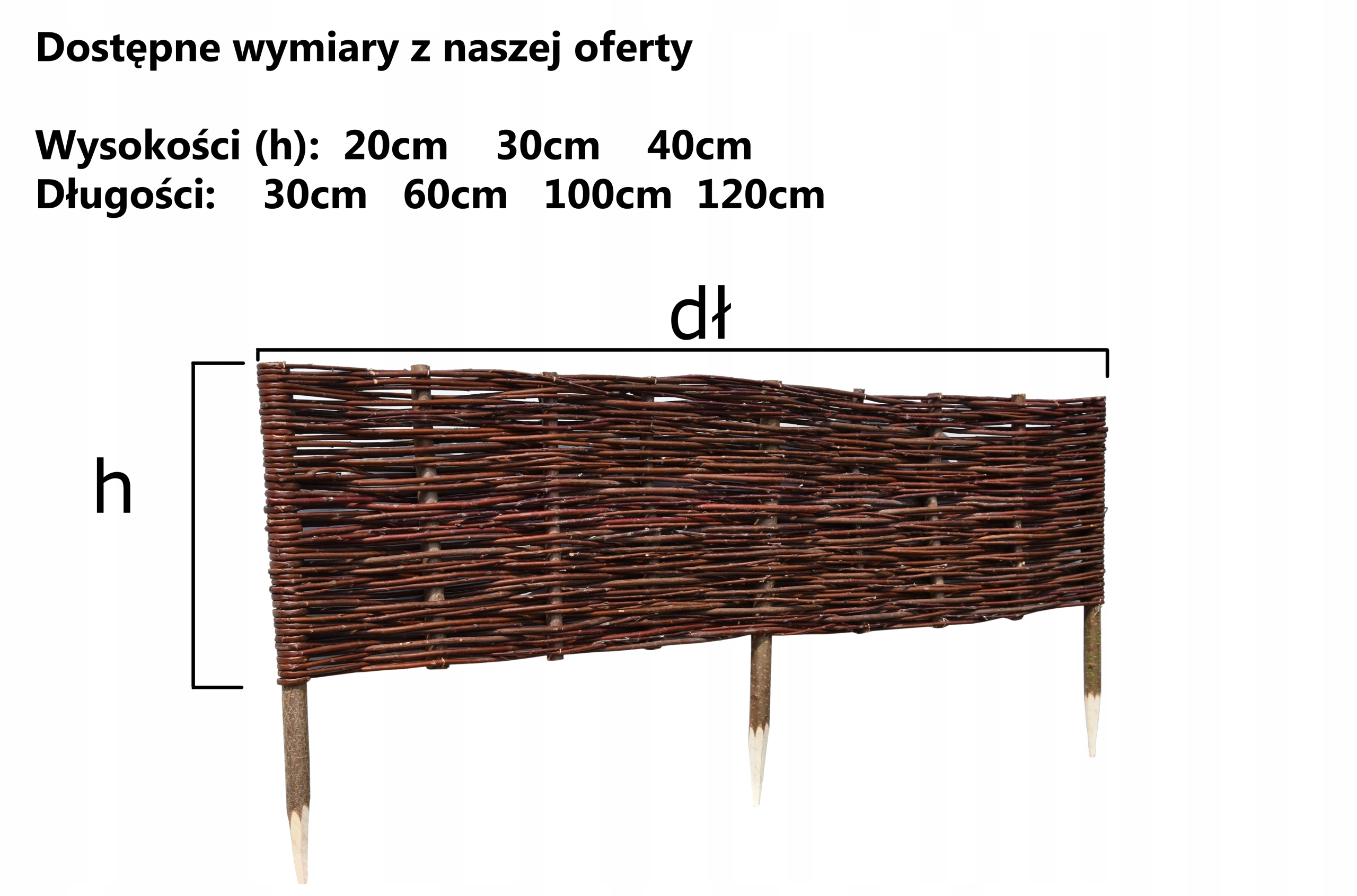 Płotek wiklinowy PALISADA OBRZEŻE Z WIKLINY Obrzeże wiklinowe 120 x 20 PL Materiał drewno
