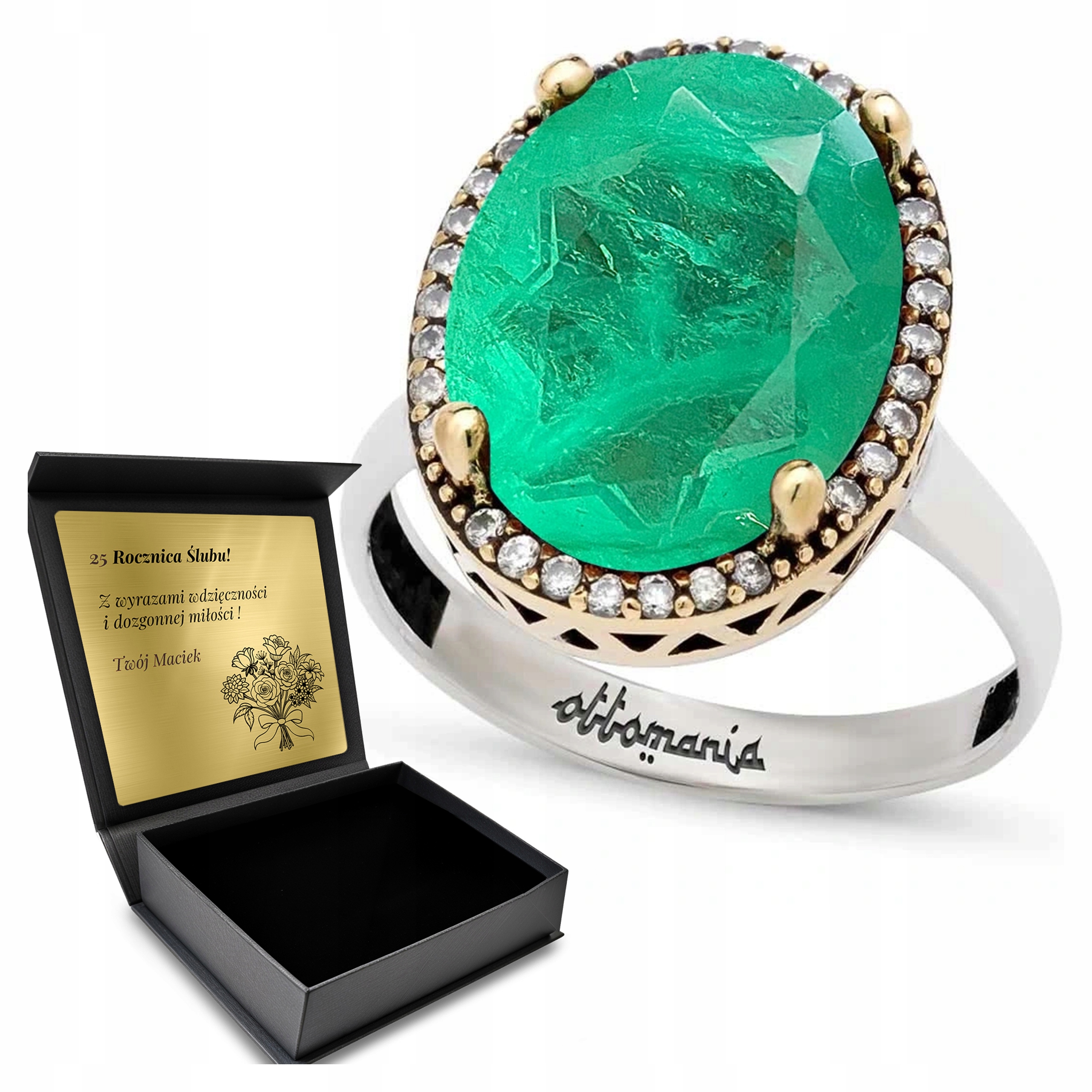 Prstýnek 925 Zirkony A Turmalín Dárek pro ženu Gravírování