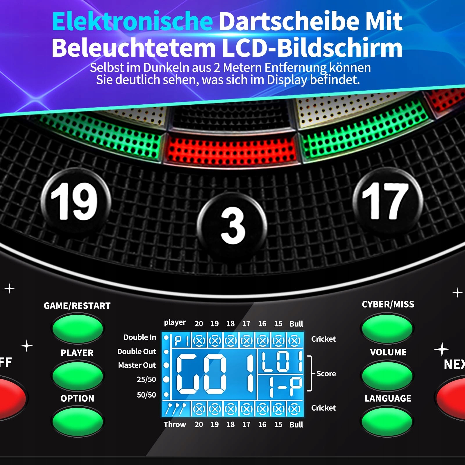 COANHCTM Elektroniczna Tarcza Dart Z Głosem Niemieckim 12 Rzutki LCD 34 Gry — miniatura 3