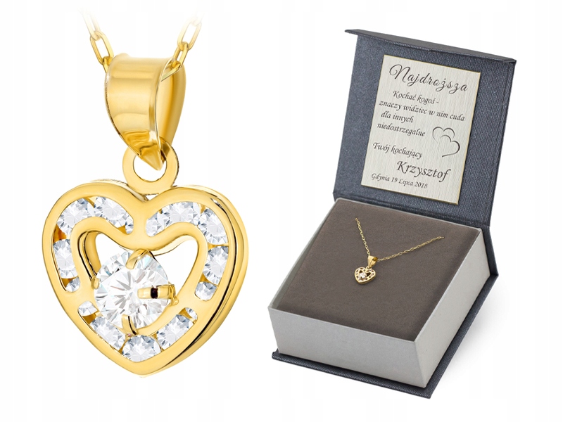 Zlatý Náhrdelník 50 cm pr. 585 Přívěsek Ažurové srdce s zirkony 14k