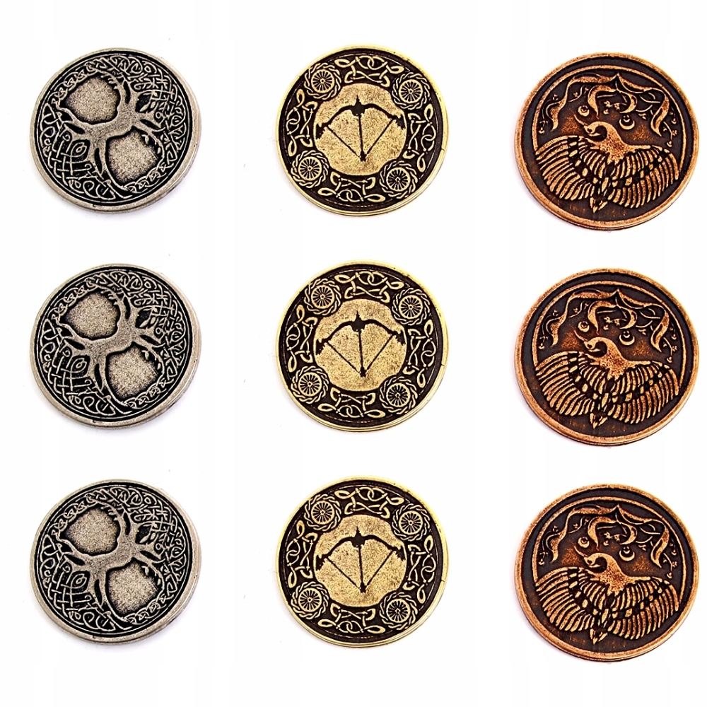 ZESTAW 9 ELFICKICH METALOWYCH MONET LARP RPG