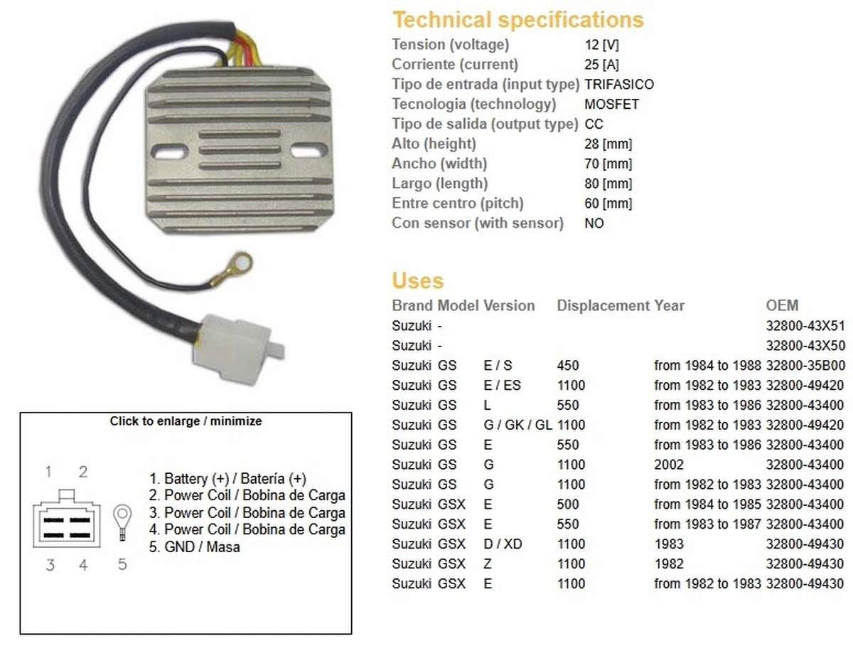 Regulátor Napätia Dze Suzuki Gs 450E/S '84-'88 Gs 500 '84-'85 Gs 550 '83
