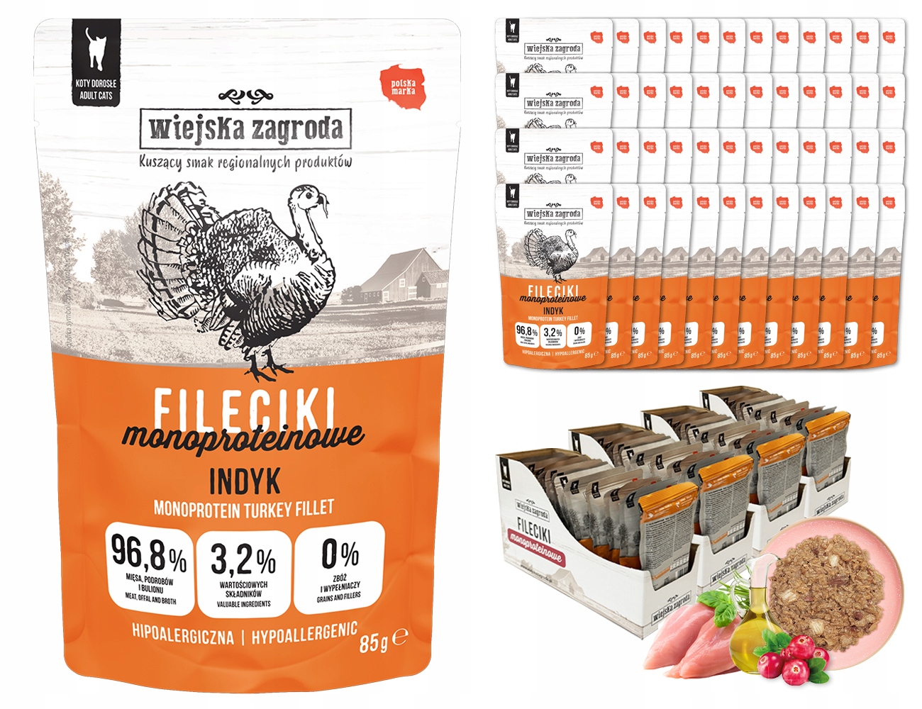 Wiejska Zagroda Fileciki Monoproteinowe Indyk saszetki Zestaw 48x85g