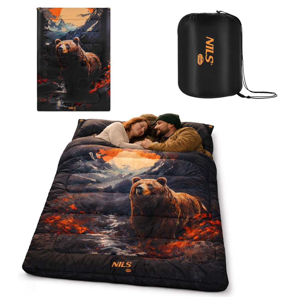 Turistický teplý kempingový spací pytel Dvoumístná přikrývka 3v1 200x140 cm Nils