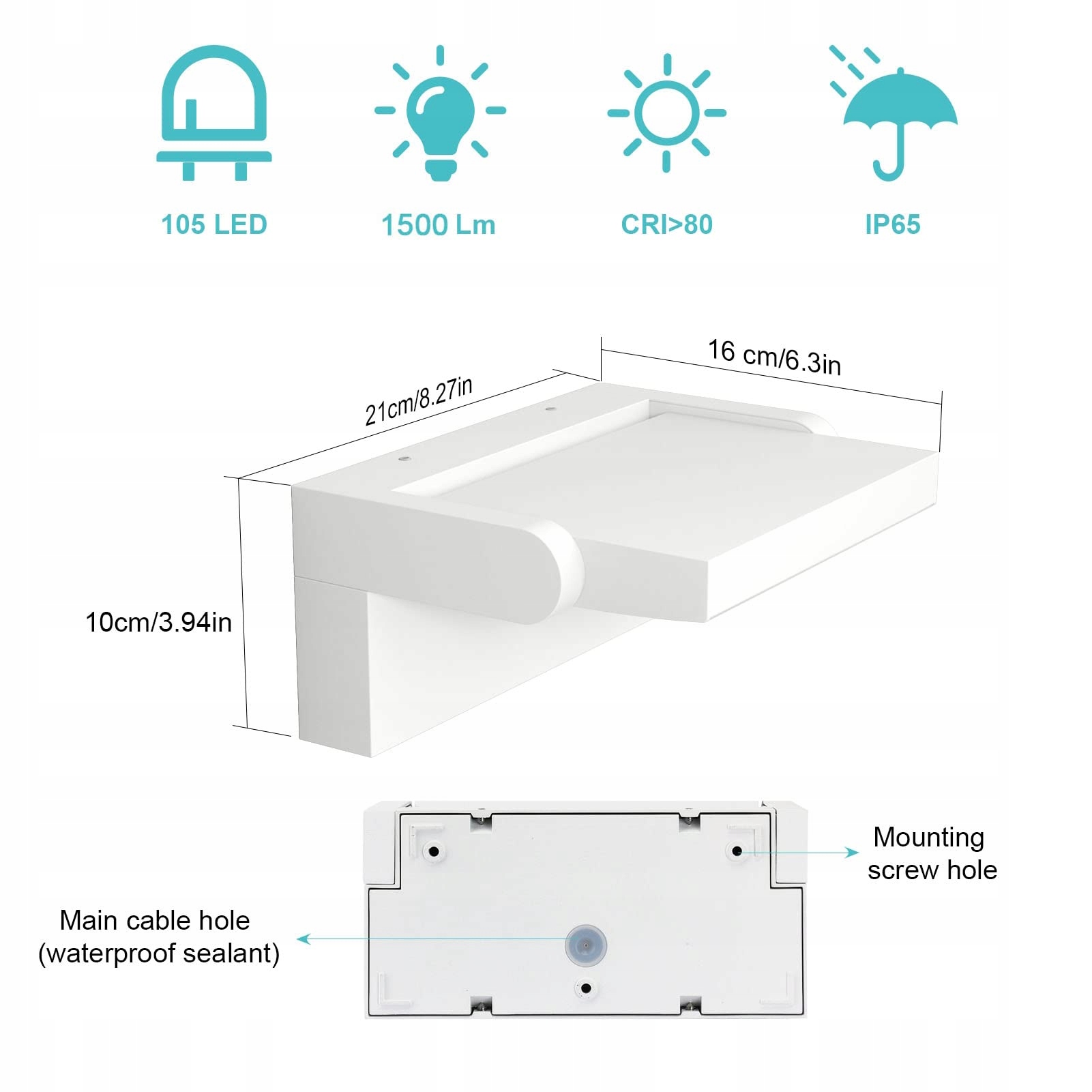 KLIGHTEN 24W Wodoodporna Lampa Ścienna LED 1500 LM Ciepła Biała — miniatura 6