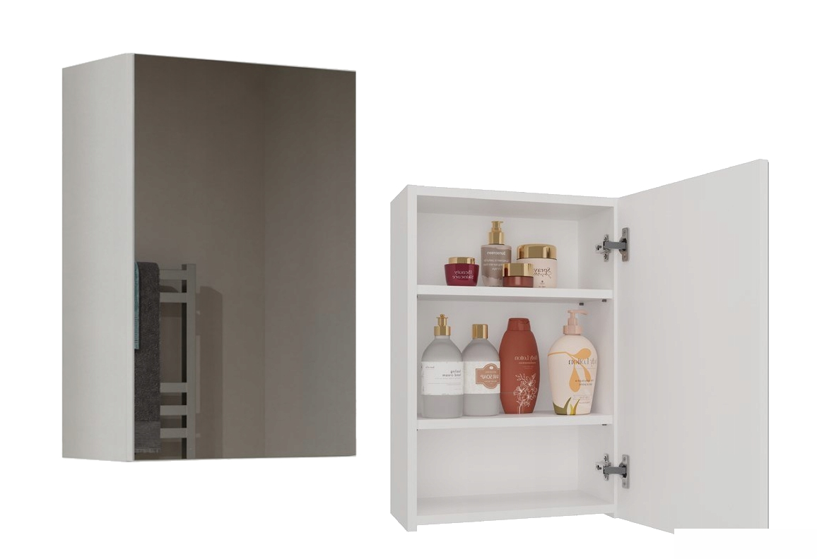 SZAFKA ŁAZIENKOWA Z LUSTREM WISZĄCA NAD UMYWALKĘ DRZWI BIAŁA