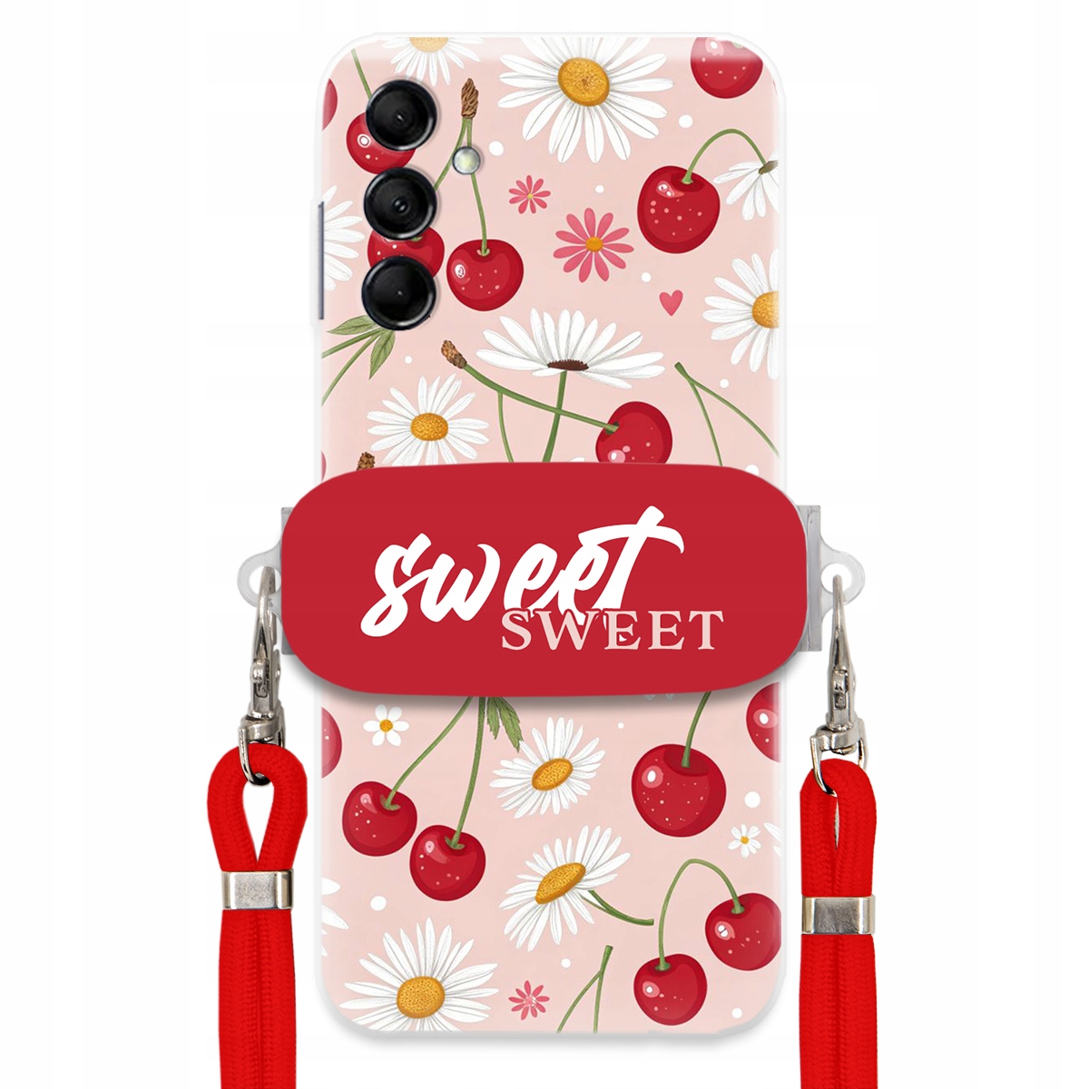Puzdro pre Samsung M14 5G Červené vodítko Crossbody držiak Sweet Kvet čerešne