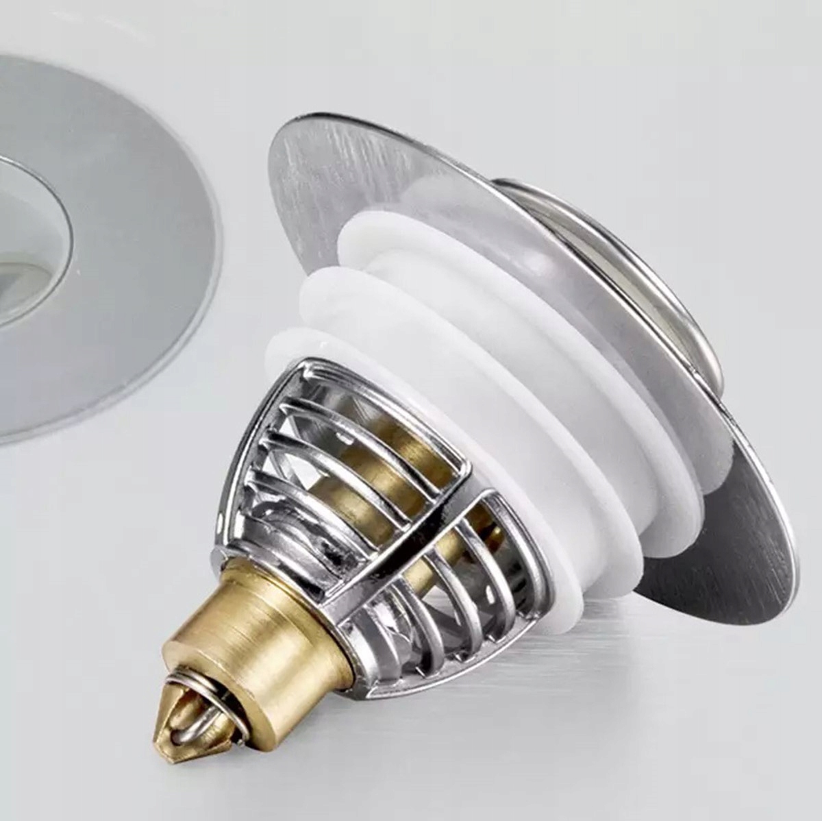 UNIWERSALNY KOREK DO UMYWALEK FILTR ODPŁYWOWY KLIK KLAK UMYWALKOWY SILVER Kolor srebrny