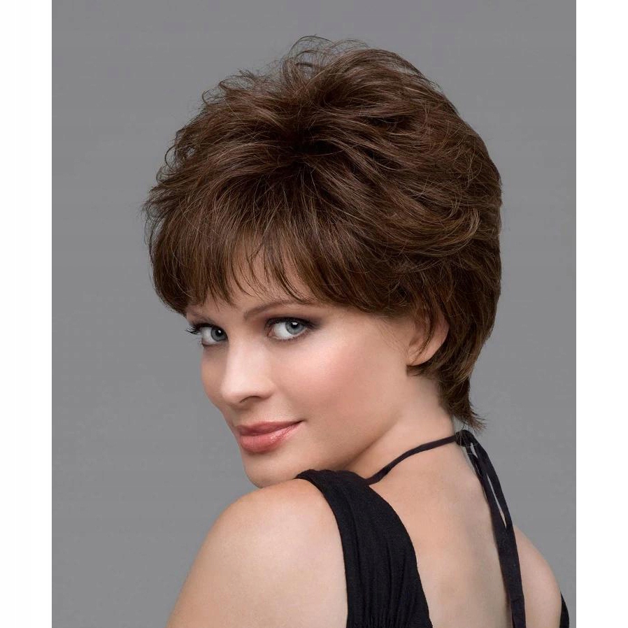 Peruki Damskie Peruka Naturalny Włosy Syntetyczne Ciemny brąz+ Free Cap Postać peruka