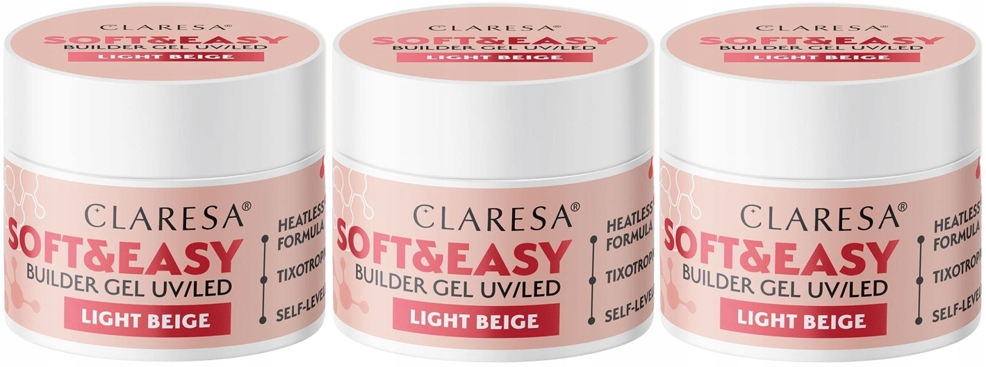 3 kusy Stavební Gel Soft&Easy Builder Light Beige 45G Claresa Heatless