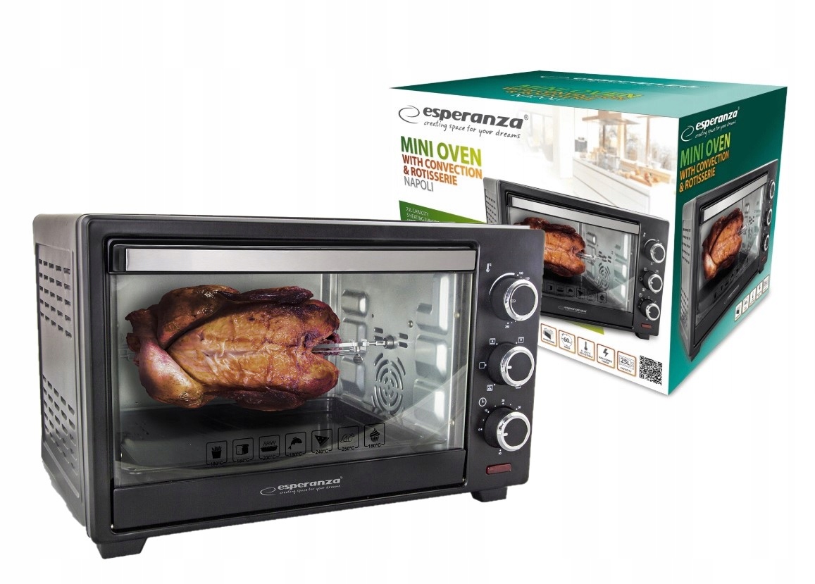 

Mini Piekarnik Elektryczny Z Konwekcją Rożnem 25L