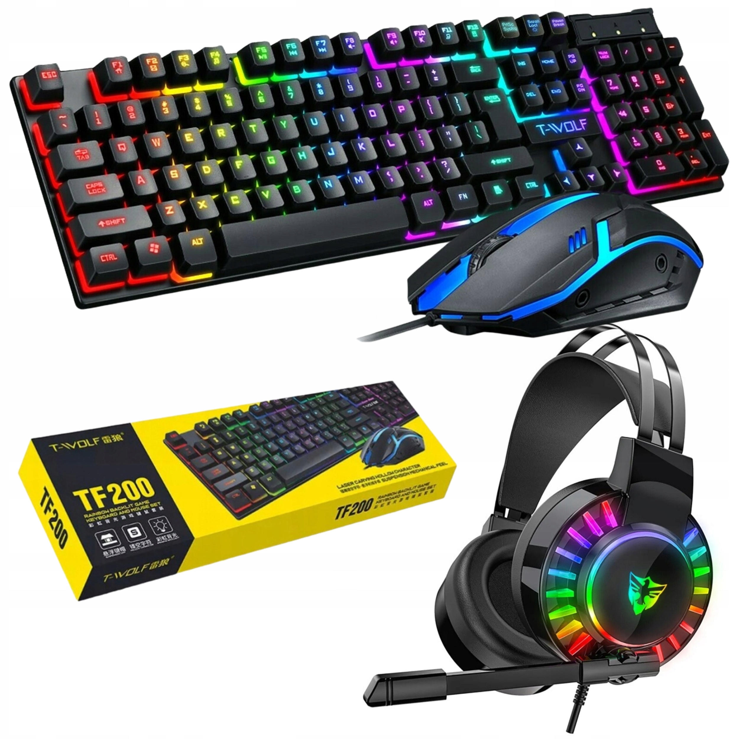 Herní sada 3v1 klávesnice myš sluchátka s mikrofonem Led Rgb
