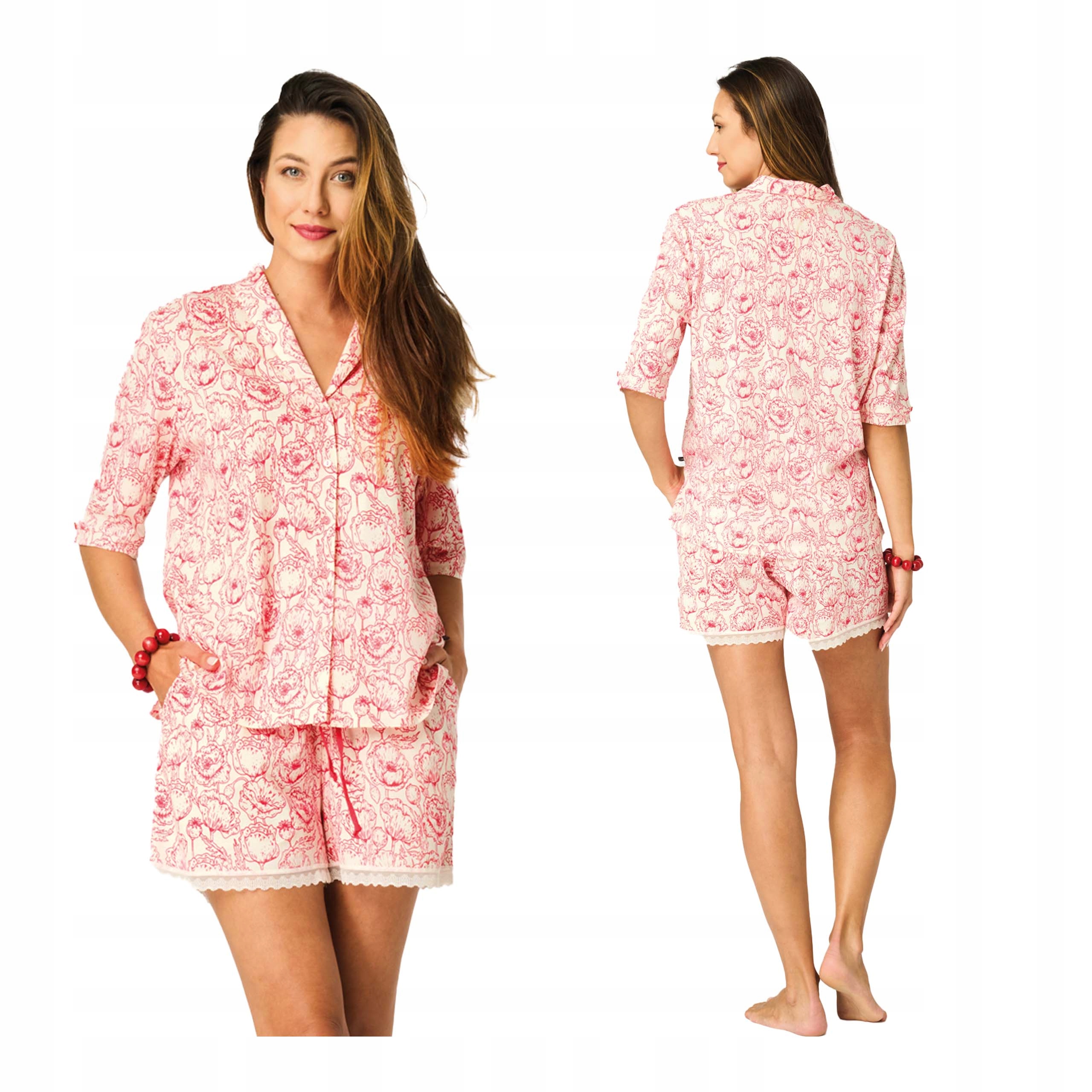 Dámské bavlněné dvoudílné letní pyžamo s krátkými kraťasy Key S