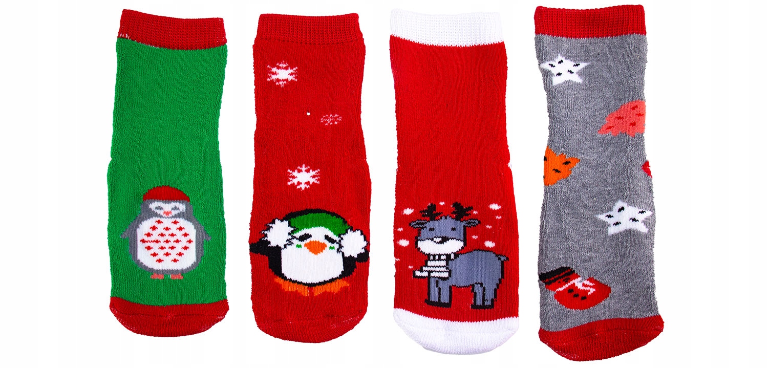 4x ŚWIĄTECZNE SKARPETY DZIECIĘCE ABS FROTA 16-24
