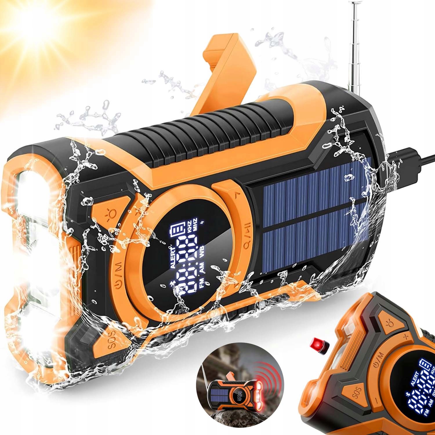 Rádio Na Kliku Přenosné Solární Dynamo Nouzové Svítilna Powerbanka IPX5