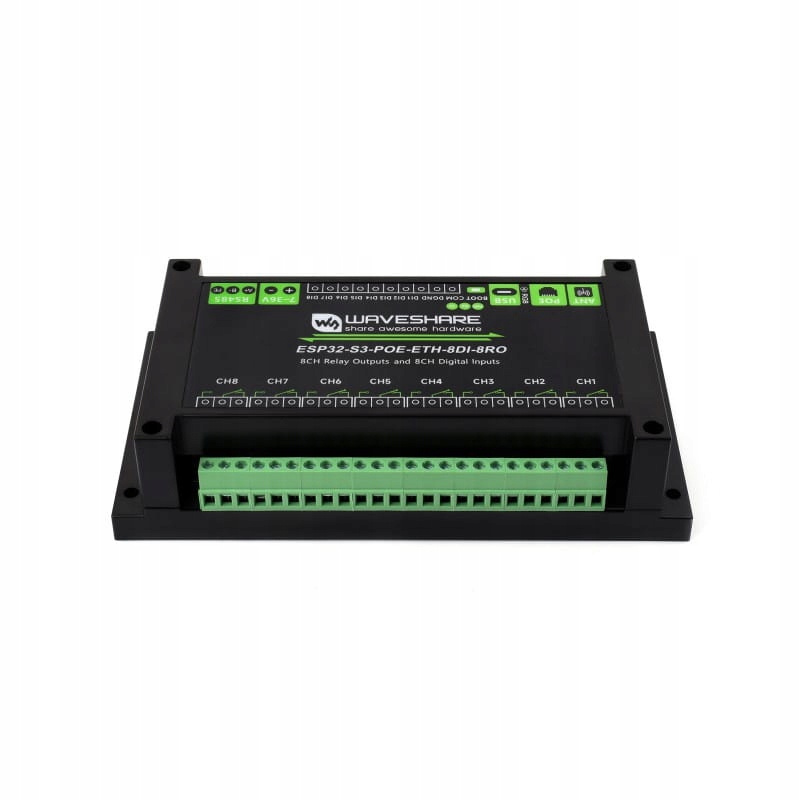 8-kanálový reléový modul s ESP32-S3 WiFi Ethernet W5500 RS485 PoE