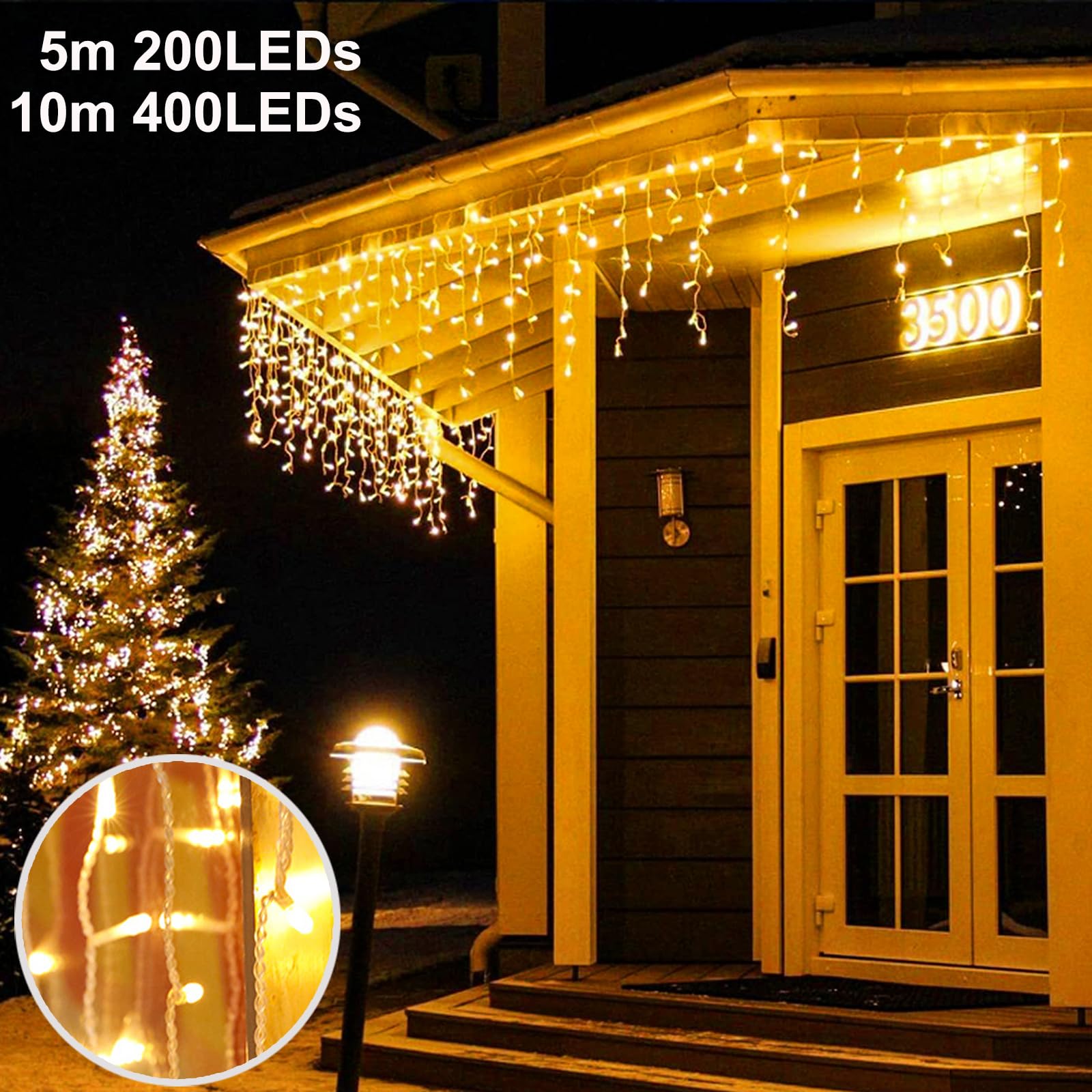 MEISION Kurtyna Girlanda Świetlna Lampki Świąteczne Wodoodporne 10m 400 LED — miniatura 6