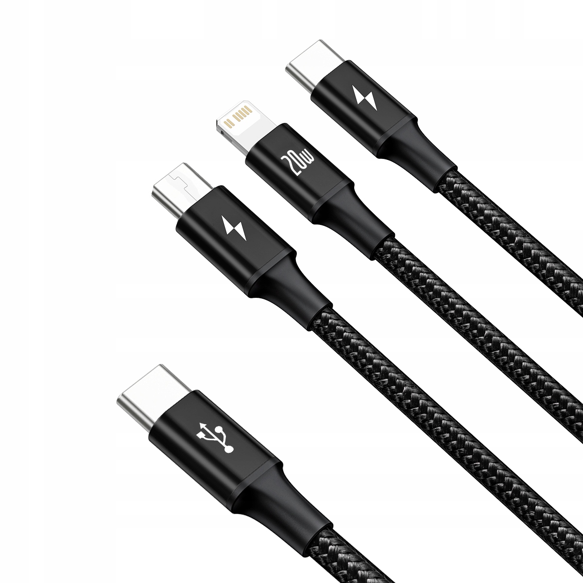 BASEUS KABEL 3W1 USB-C do LIGHTNING TYPE-C MICRO PRZEWÓD 20W PD 3.5A 1.5M Złącza USB - USB typ C / microUSB / Lightning