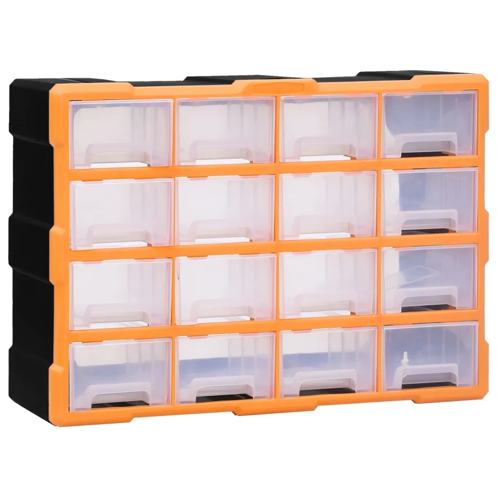 Organizér na nářadí s 16 zásuvkami, Pp, 52x16x37 cm, oranžový-černý