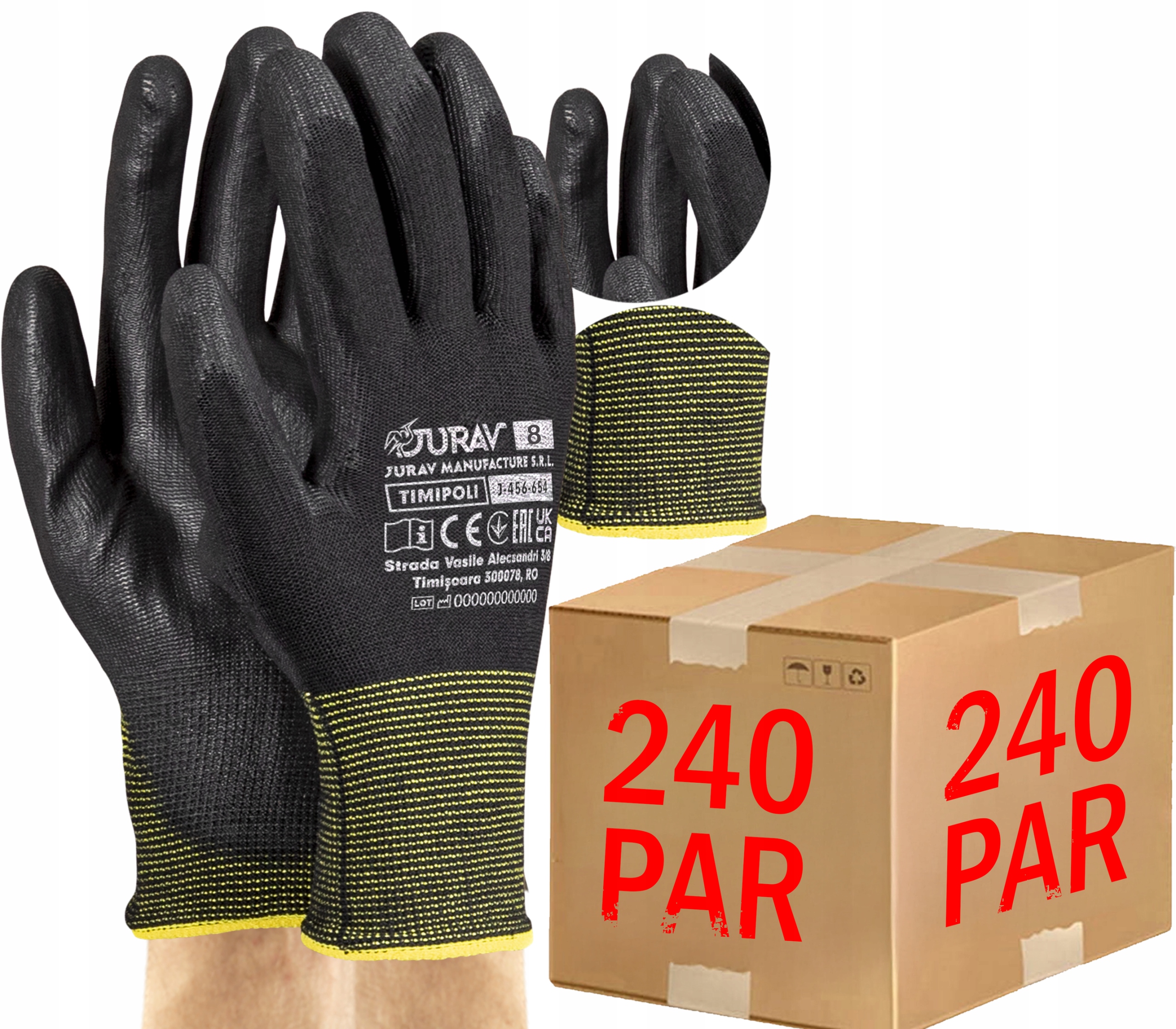 Levně Pracovní Rukavice S Polyuretanovým Stahovacím Páskem J-timipoli, Velikost 8 – 240 Párů