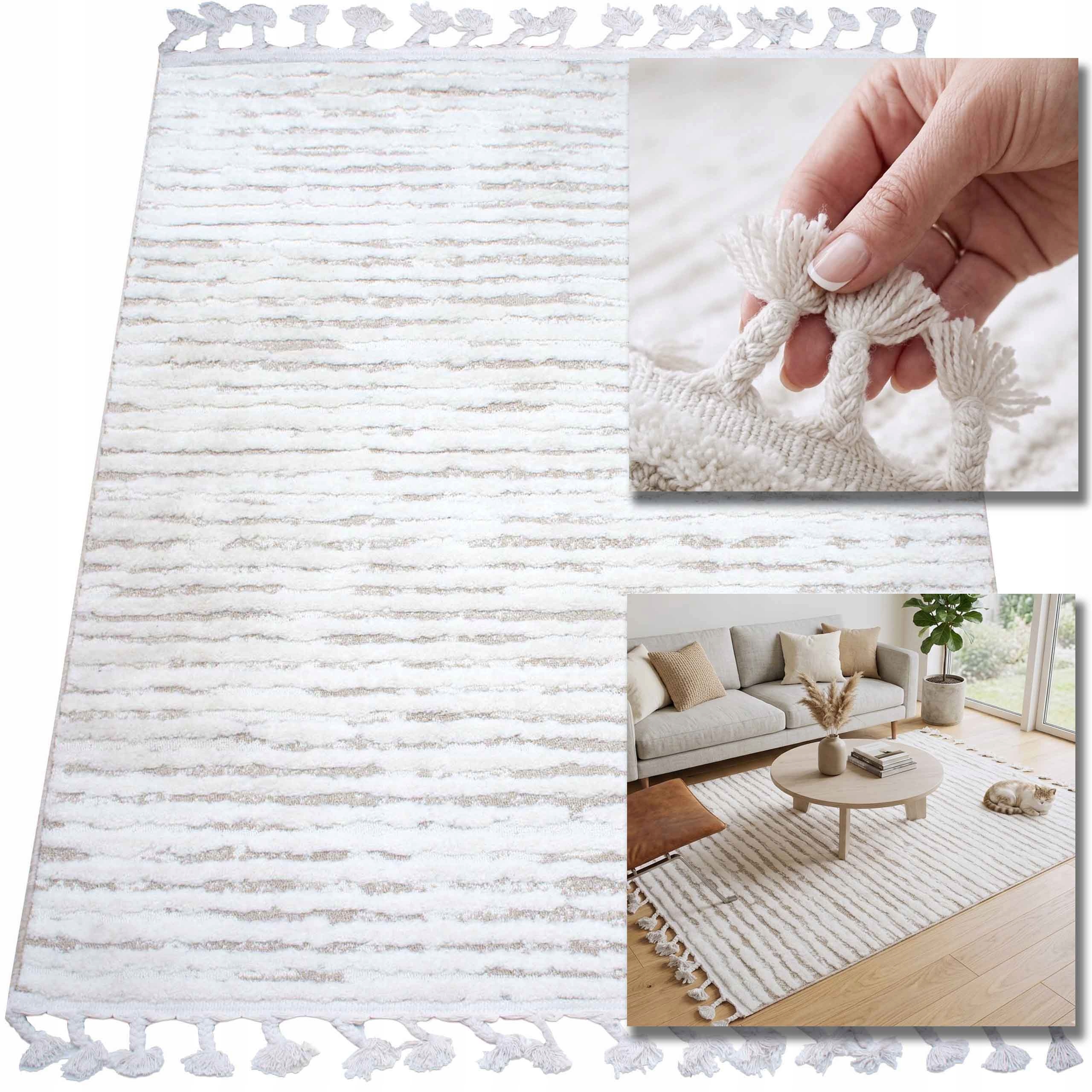 Koberec Shaggy Boho S Strapcami Do Obývačky Škandinávskej Spálne 150X210 3D