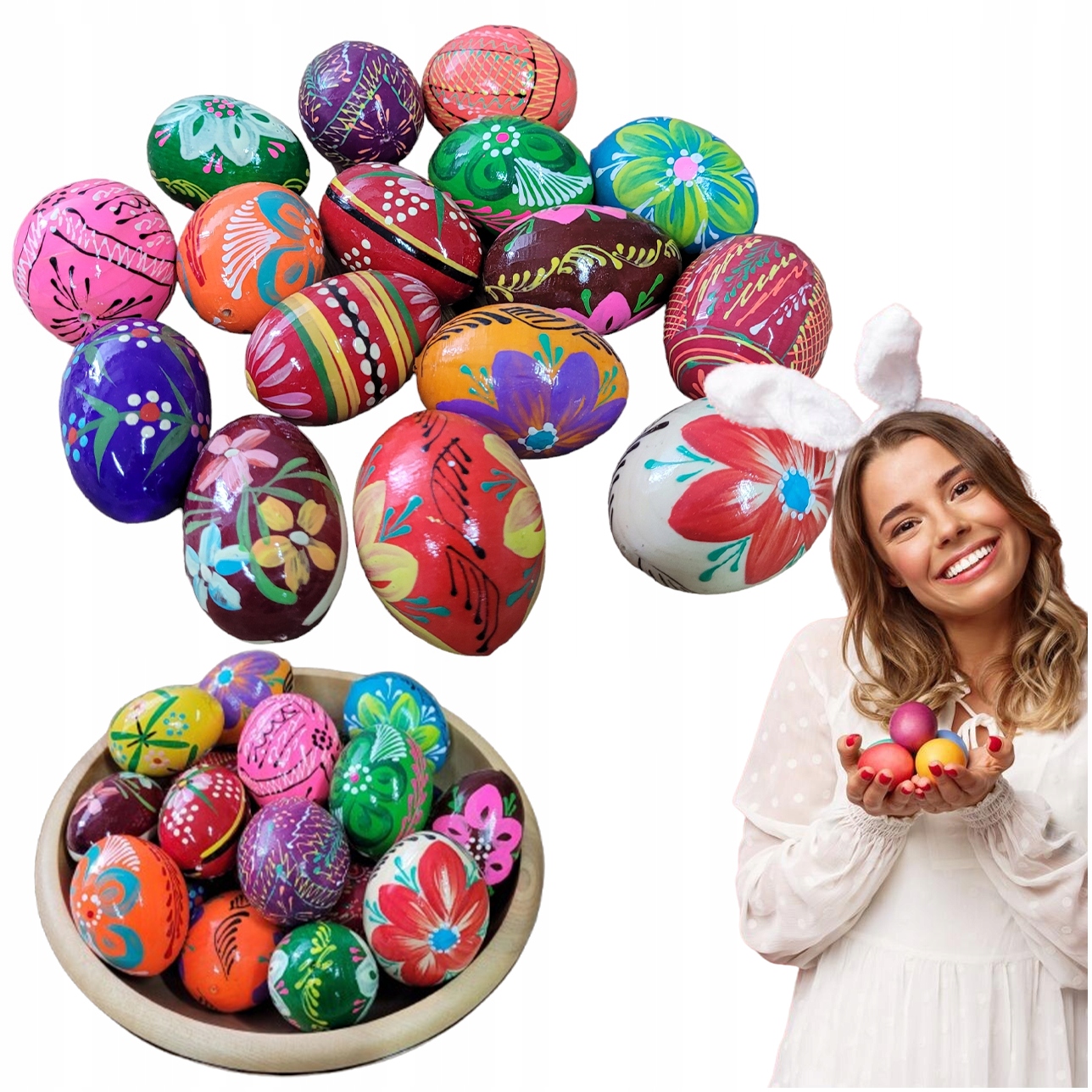 Kraslice Ručne Maľované Drevené Veľkonočné Vajcia Komplet 100 Ks