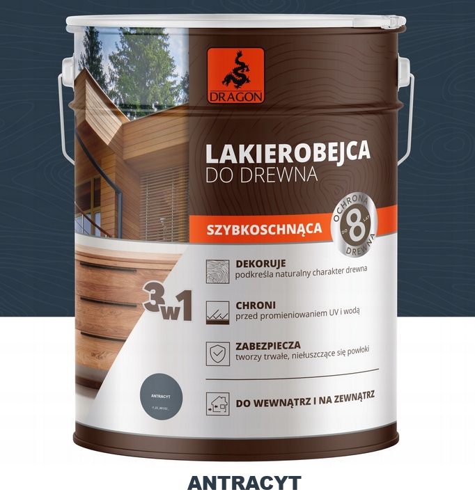 Lakierobejca Do Drewna Szybkoschnąca 3W1 Dragon 5 l Antracyt