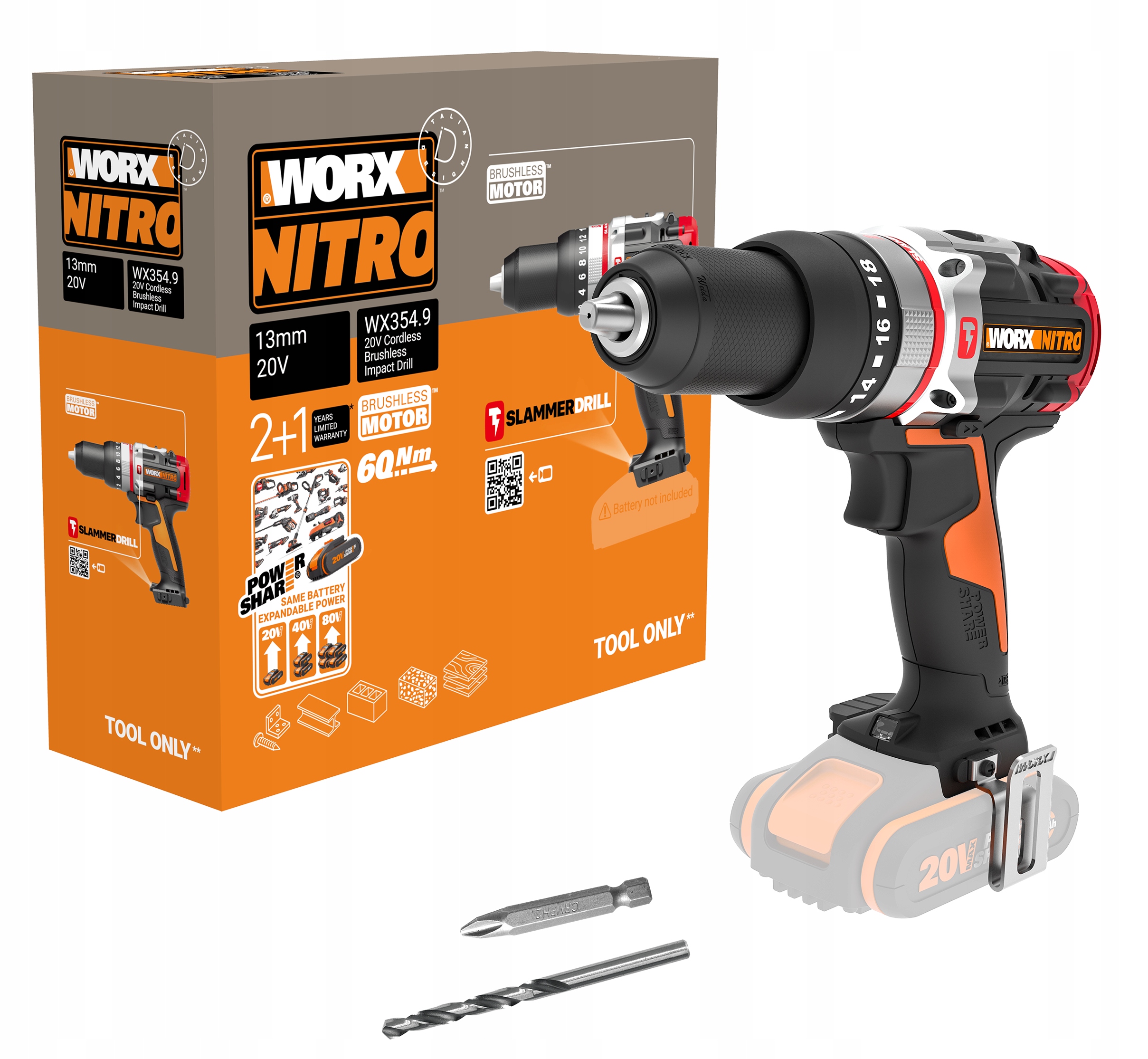 

Wkrętarka Worx WX354.9 Bezszczotkowa 20V 60Nm