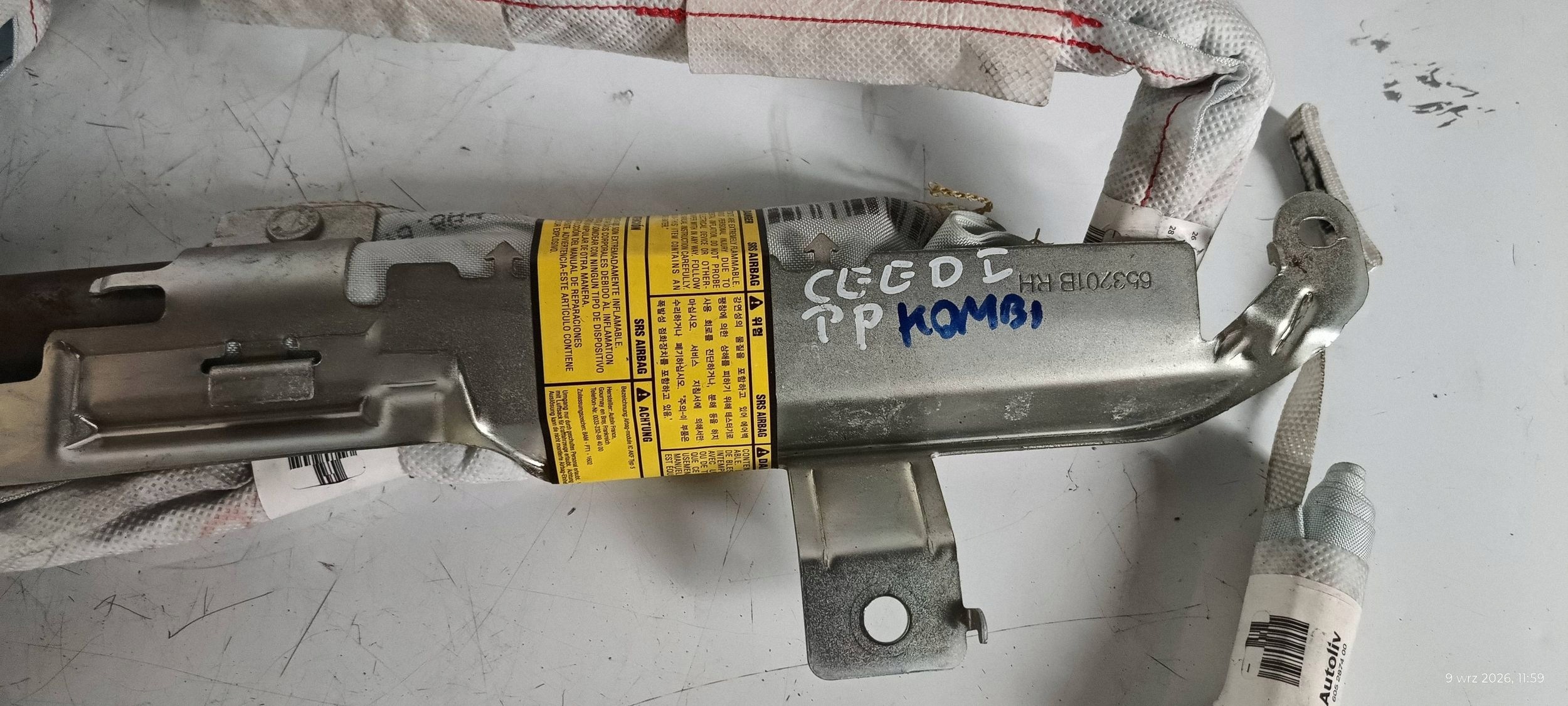 KIA CEED a KOMBI strešný airbag airbag pravá 2006-12R