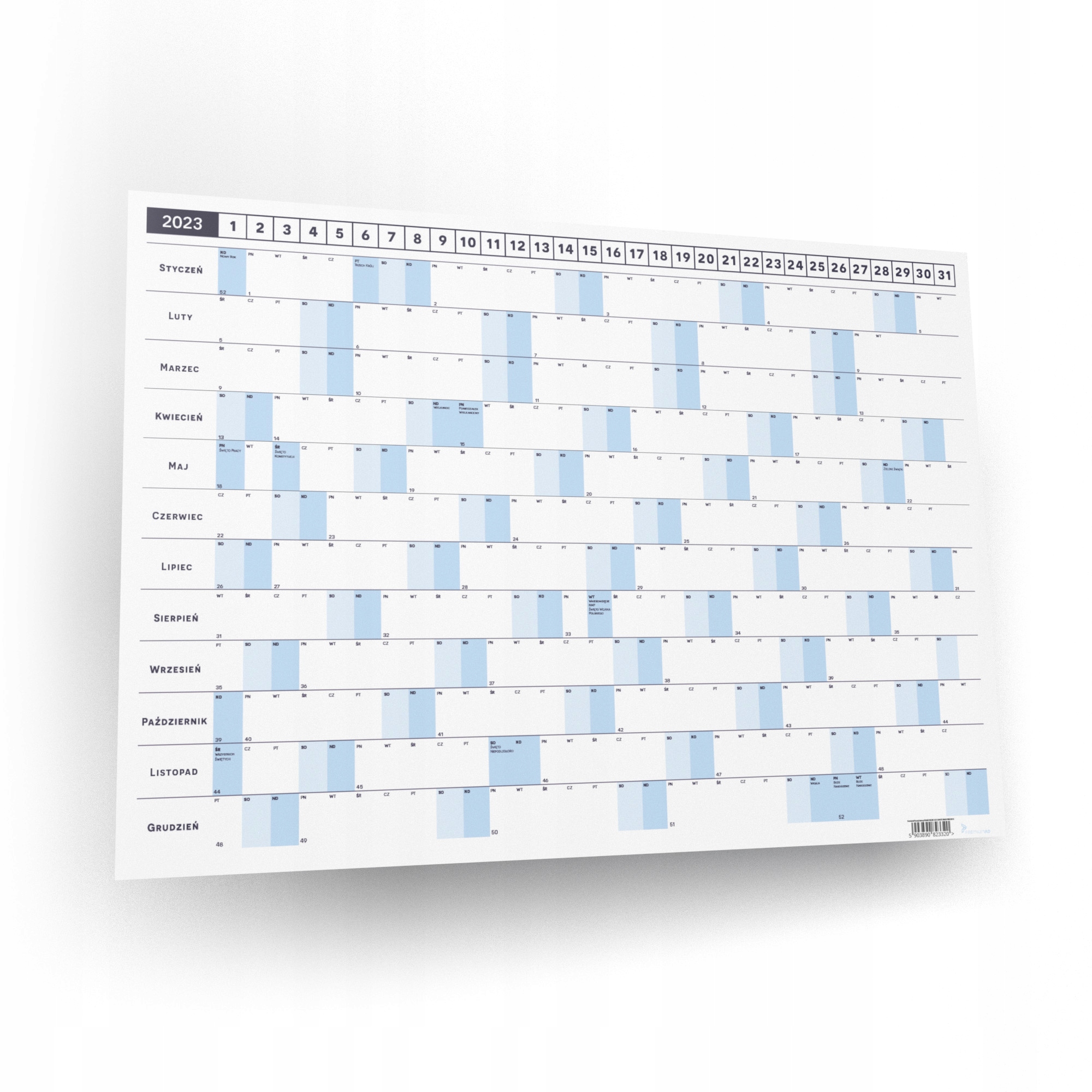 

Planer ścienny roczny 2023 B2 niezmywalny Firmowy