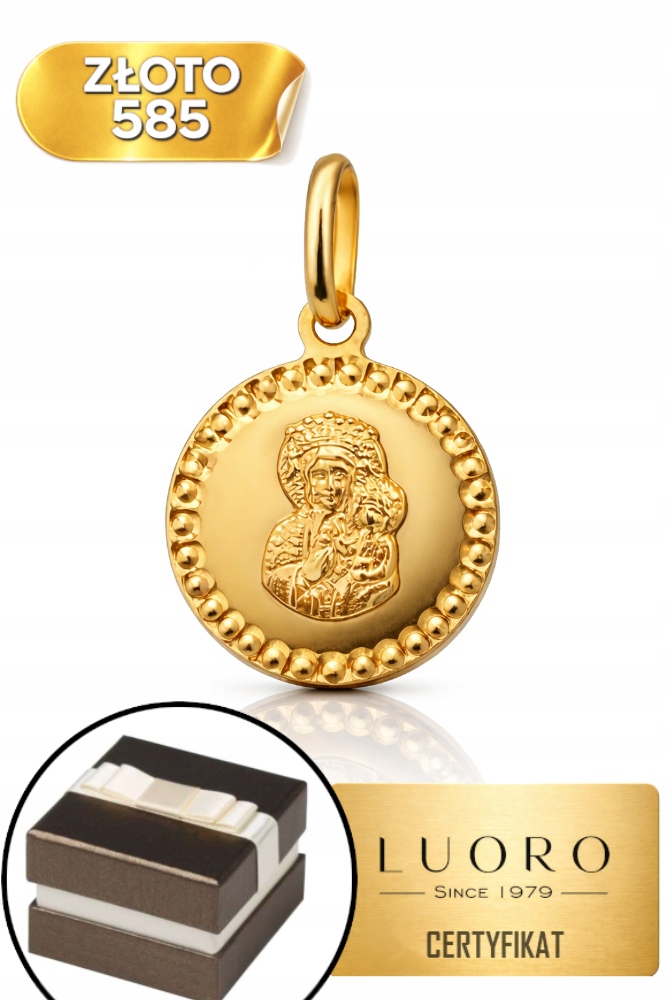 Zlatá medaile 585 14K Panna Maria Čenstochovská ozdobná vazba 1,7 cm