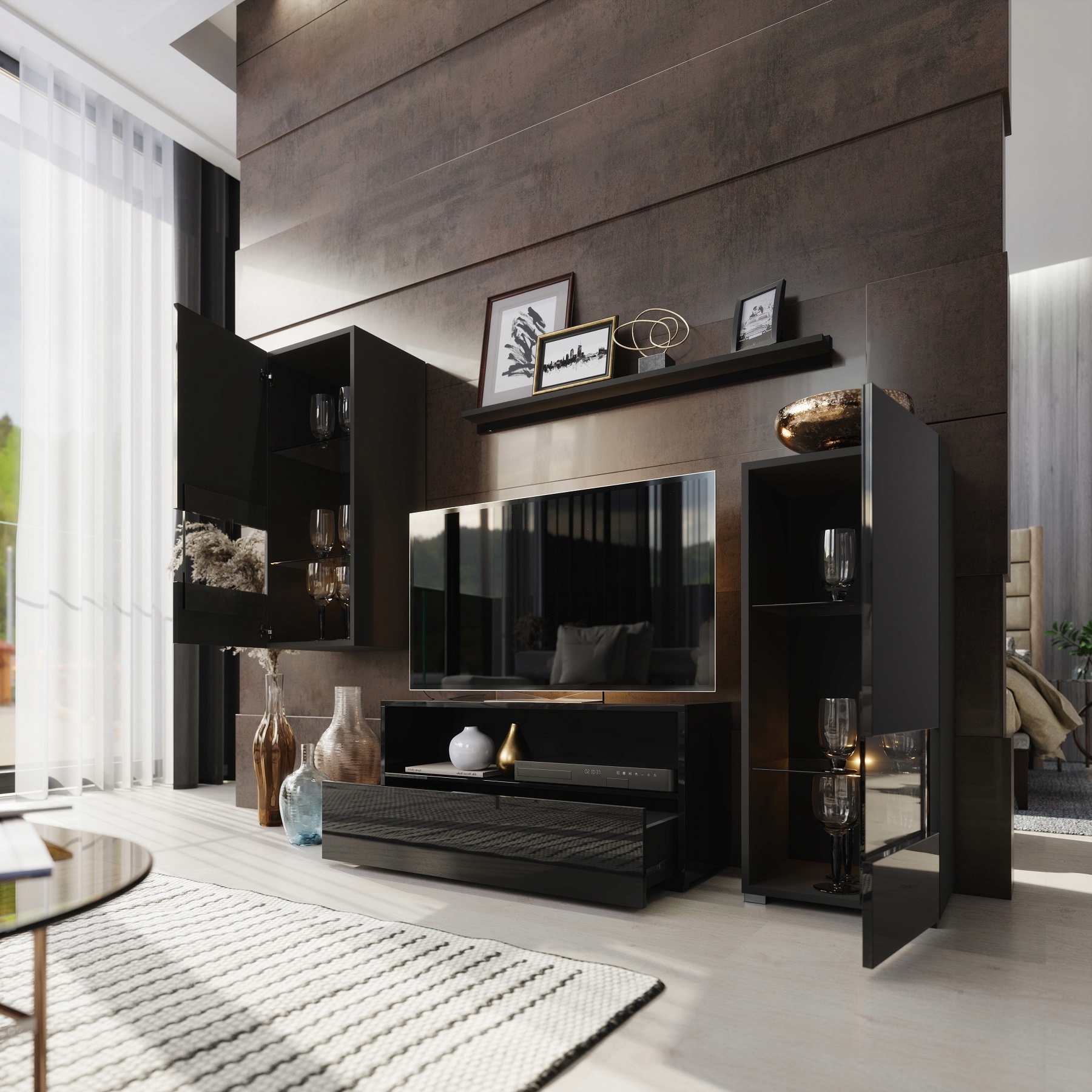 MEBLE MODUŁOWE BAHAMA B39 CZARNA MEBLOŚCIANKA Marka Remax