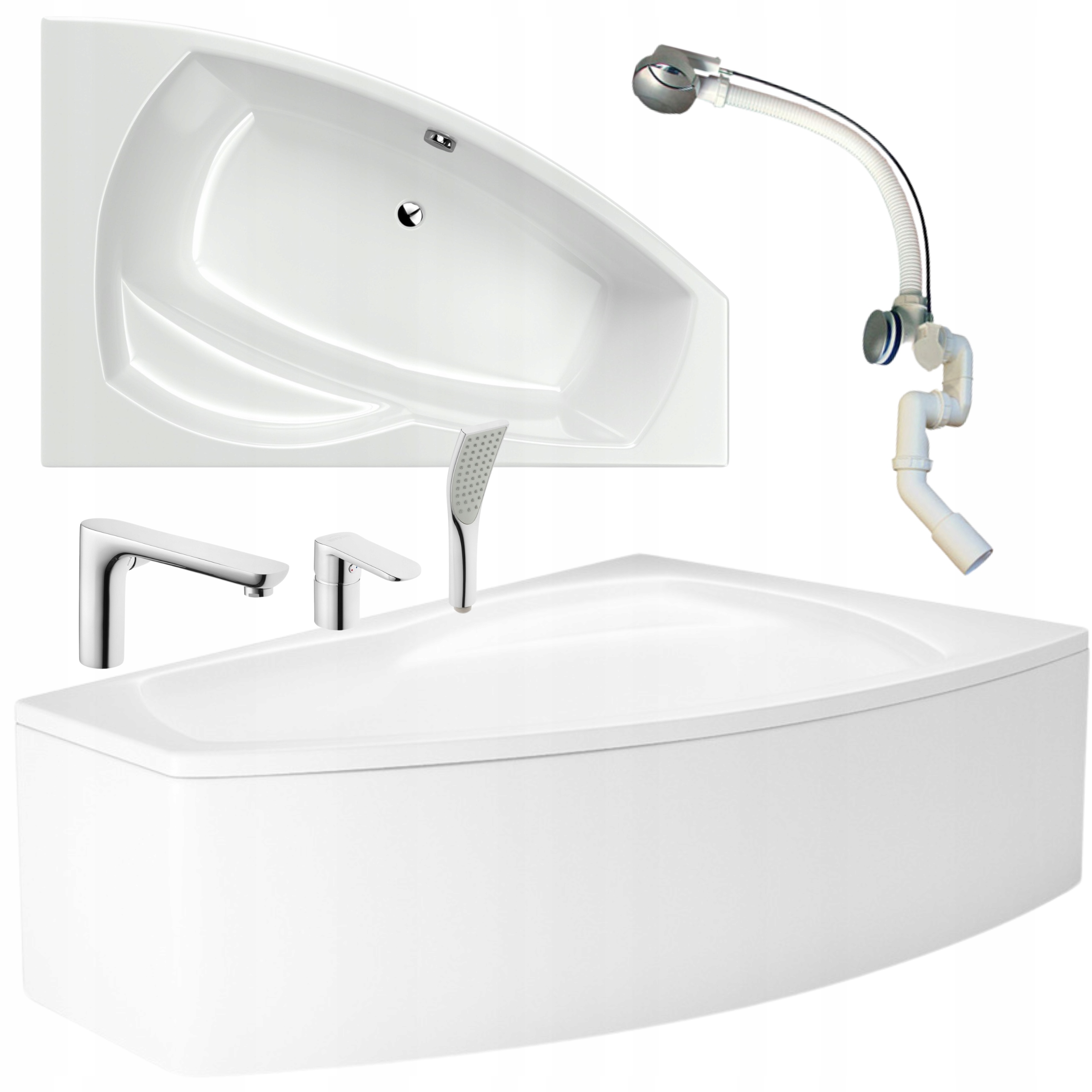 Rohová Vana S Krytem Sedadla S Baterií, Chrom, Sifon Pravý 150X100