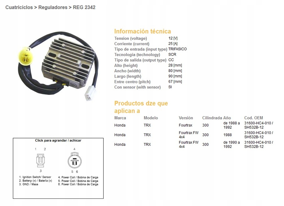 Regulátor Napätia Dze Honda TRX300 Fourtrax 88-92 (SH532B-12) (31600-HC4-0