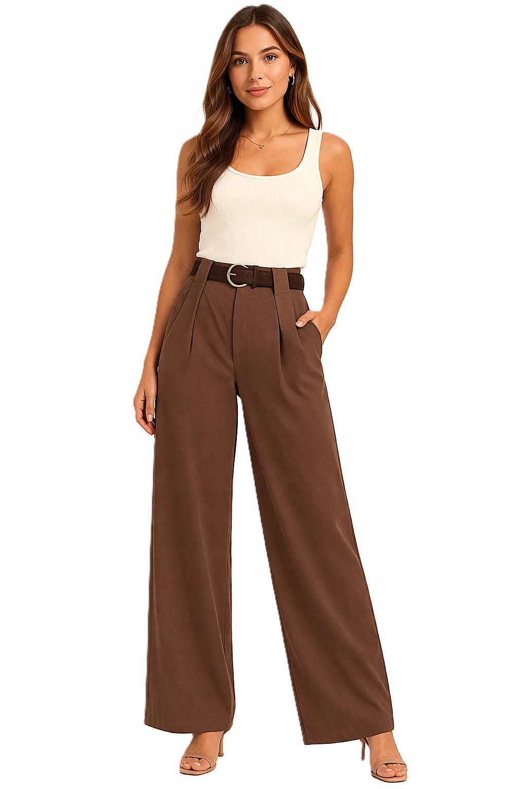 dámské italské elegantní kalhoty Miho’s wide leg s vysokým pasem pásek