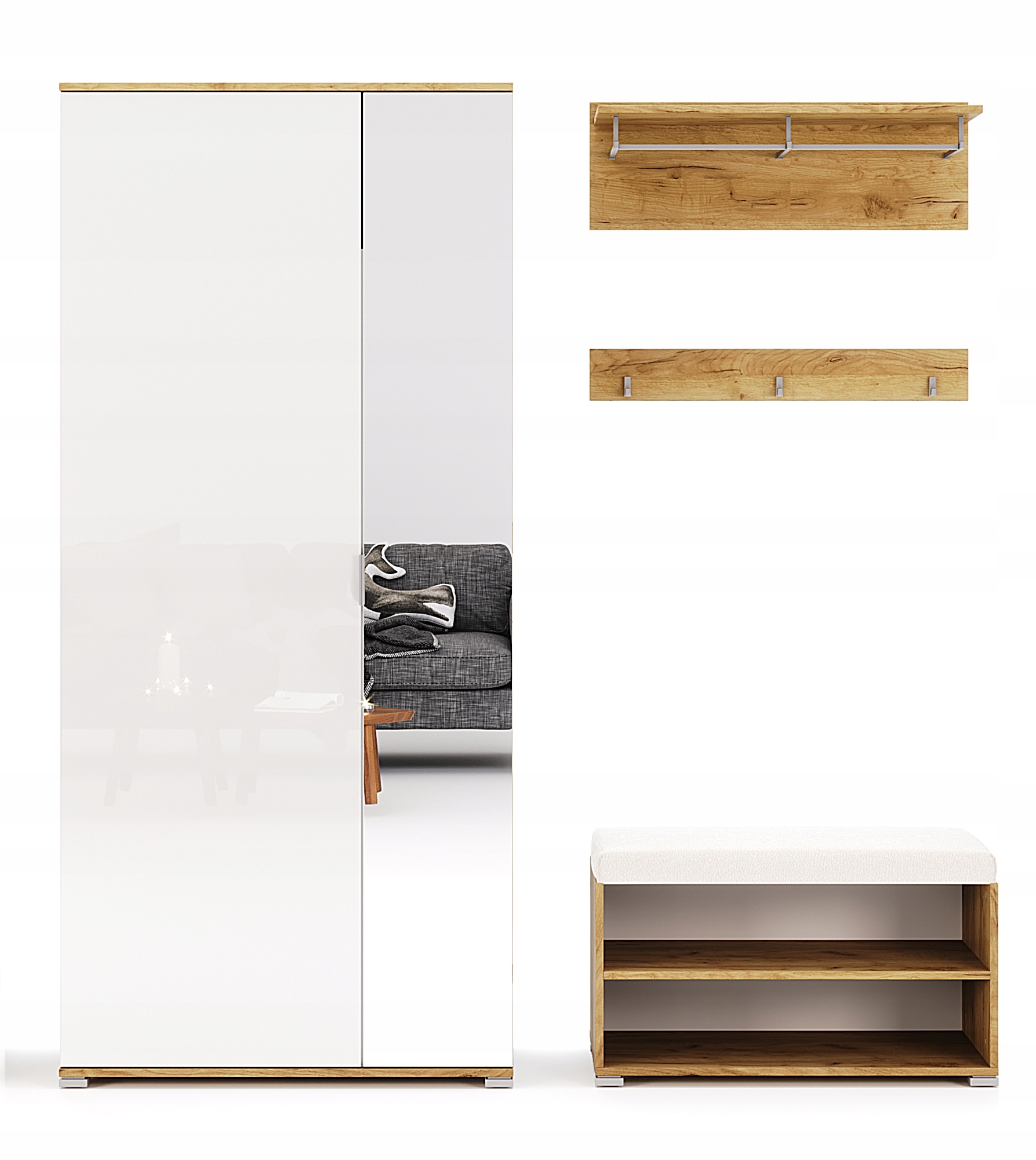 SZAFA 2drz SZAFKA na buty WIESZAK dąb craft+połysk