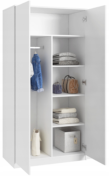 SZAFA BIAŁA DUŻA 90 cm POJEMNA DWUDRZWIOWA 2 DRZWI 3 PÓŁKI SYPIALNIA Głębokość mebla 50 cm