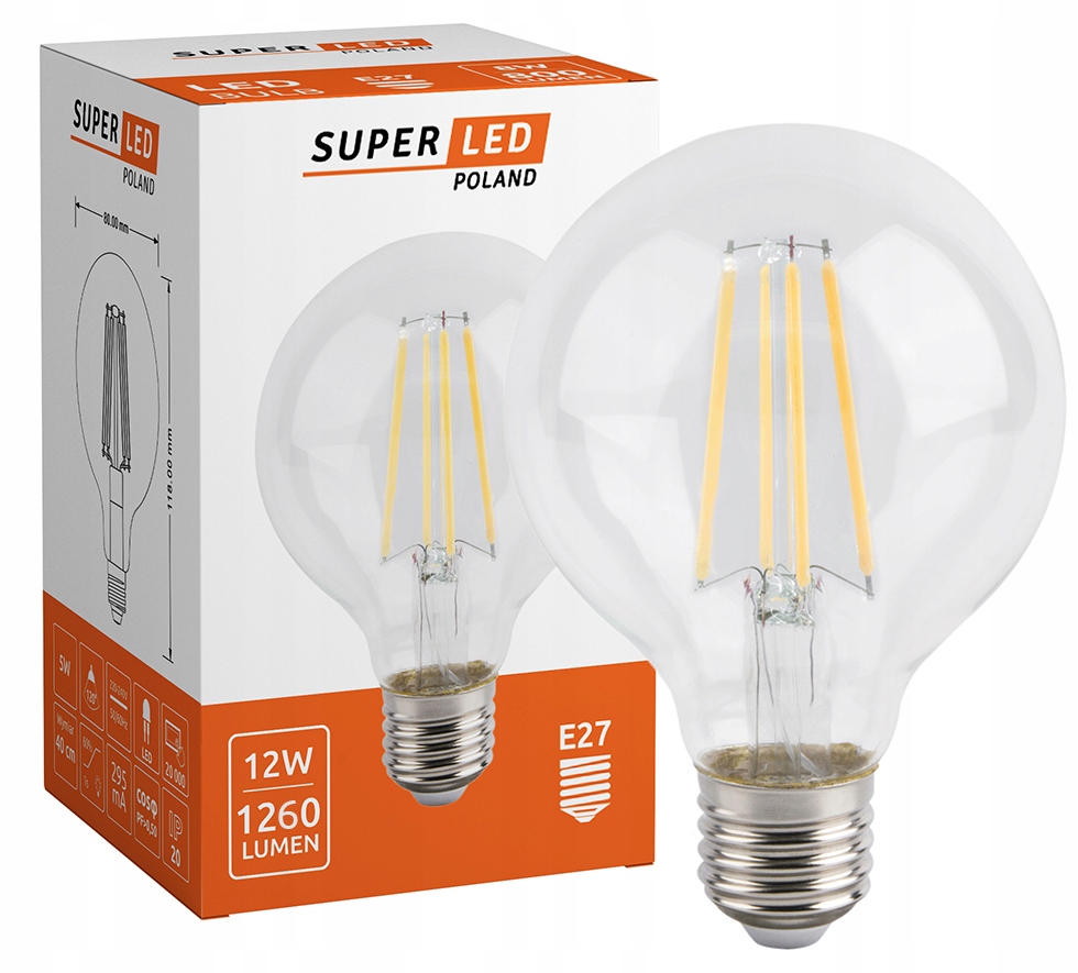 Żarówka LED E27 Filament 12W Edison Ozdobna G80