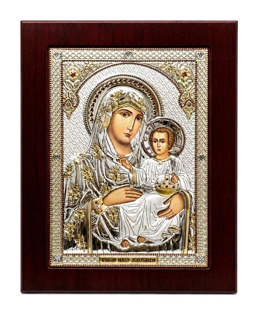 Art Sacrum Stříbrná ikona Panna Maria Jeruzalémská 18,5x23,5 cm dřevo 16 mm