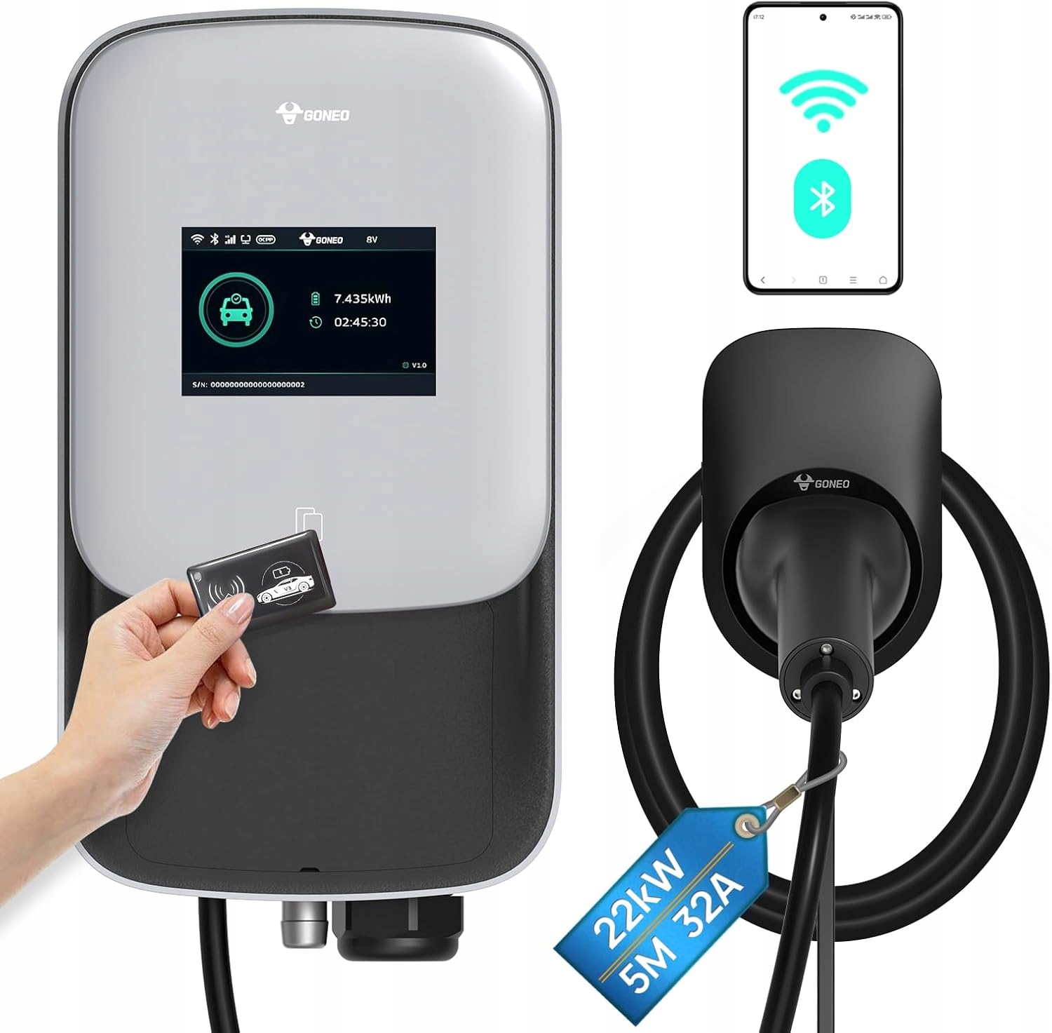 Wallbox 22kW 8A-32A nabíjacia stanica, trojfázová typ 2 5 Ve/phev s Rfid