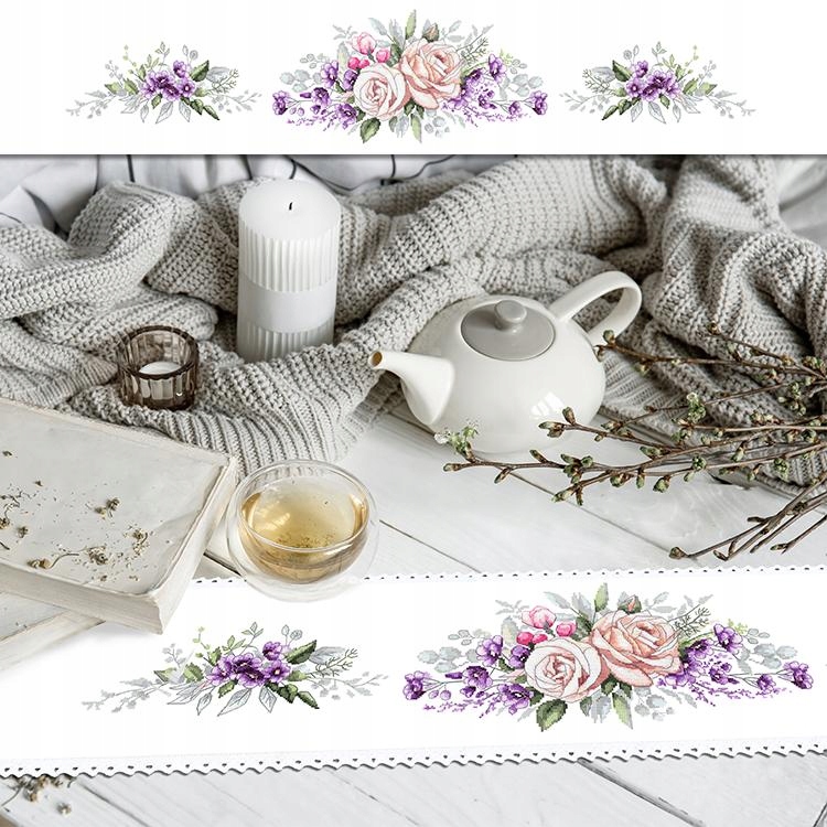 Vyšívací sada Dlouhý běhoun s pudrovými růžemi