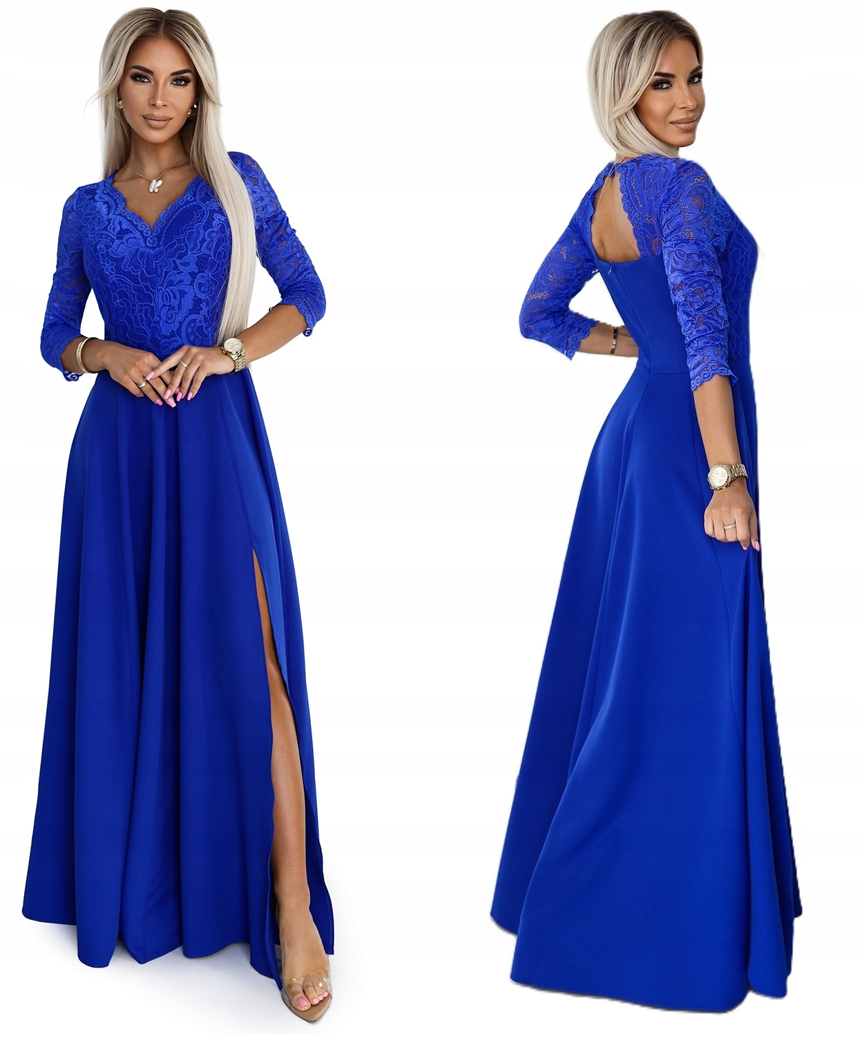 Elegantní Dlouhé Šaty S Krajkovým Výstřihem Ideální Na Chrpový Ples XXL