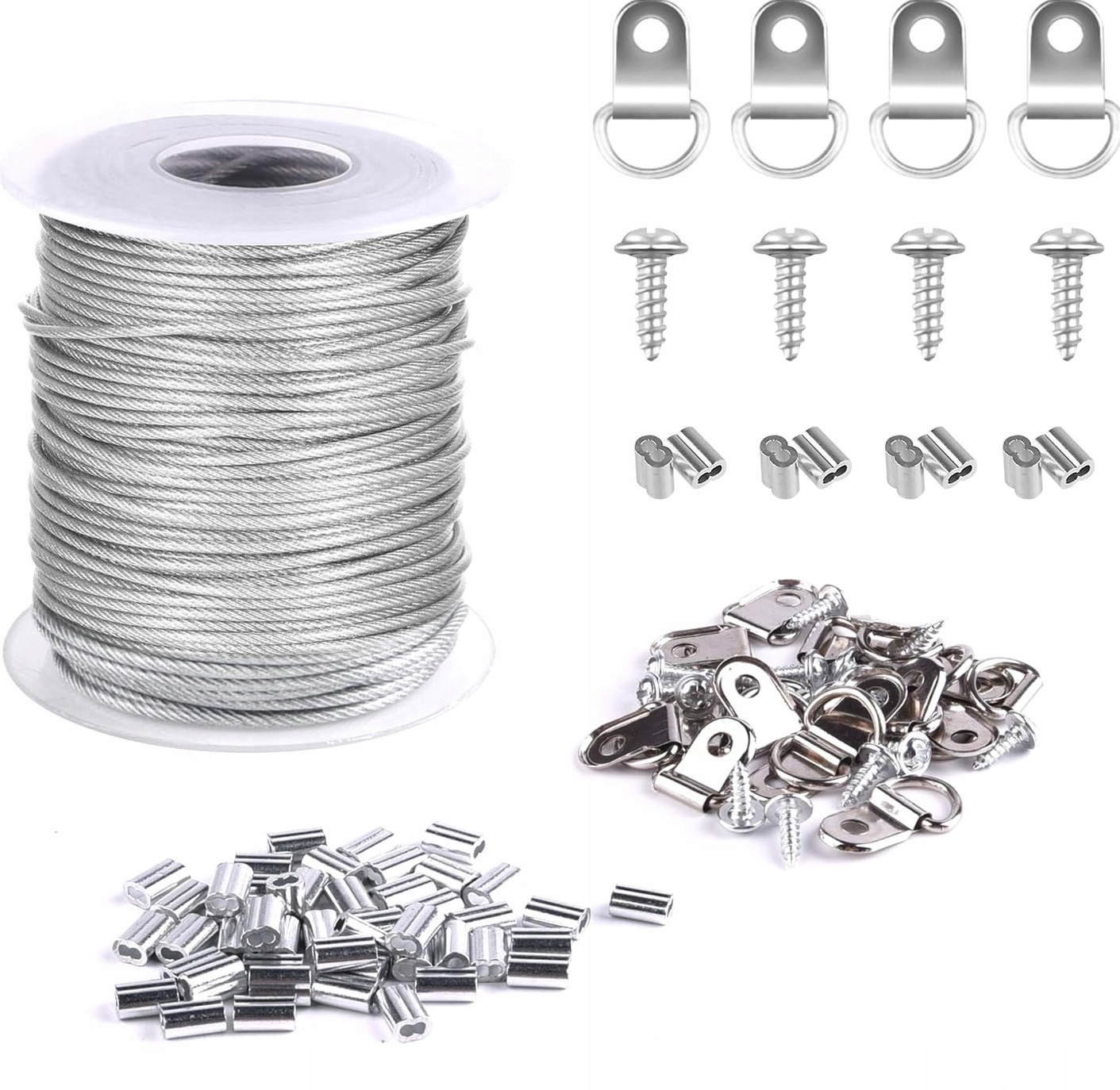 Kabel Stalowy 1.5MM 30M Zestaw Linka Nierdzewna Zawieszania Obrazów