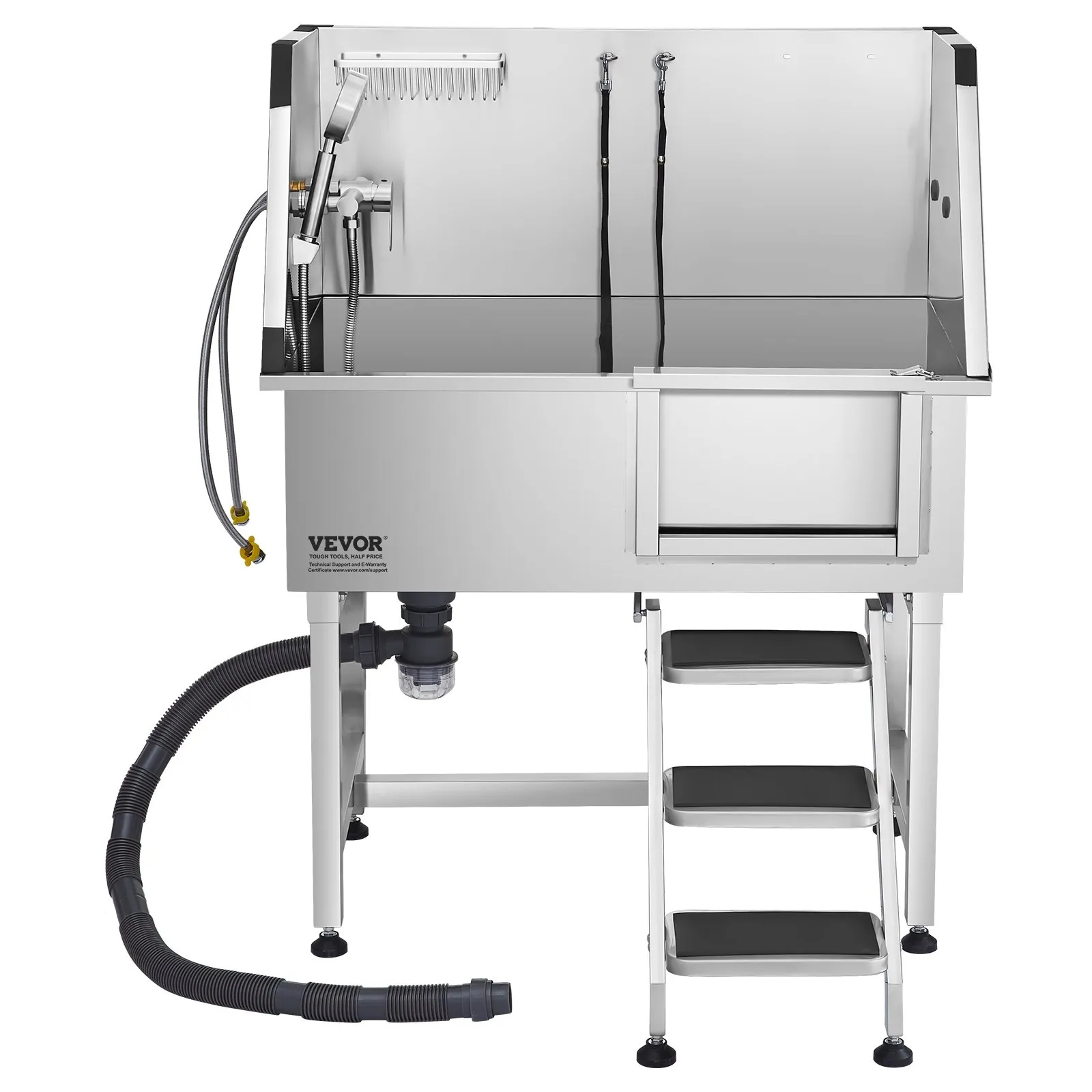 Groomerská vana 96,5 cm nerezová ocel, protiskluzové schodiště, levé dveře