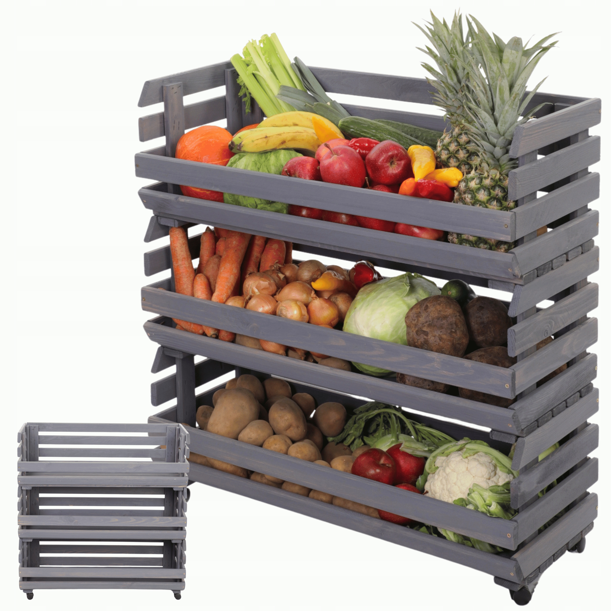Škatule na zeleninu, regál na zeleninu, ovocie, regál 3x77 cm, Kolieska