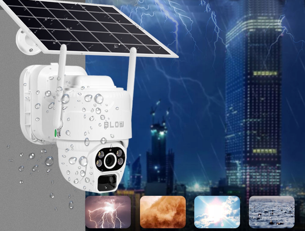 KAMERA 3MP 4G SOLARNA LTE SIM GSM NA KARTĘ ZEWNĘTRZNA OBROTOWA IP66 PIR LED Zawiera baterie tak