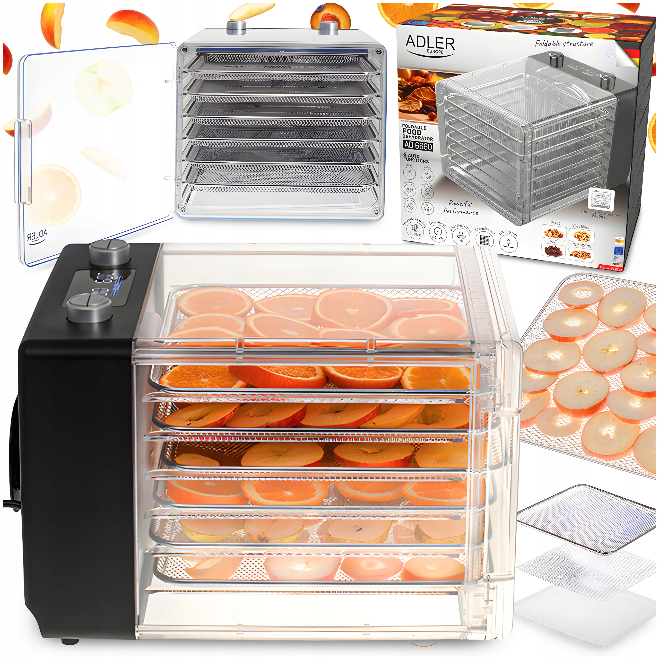 Suszarka spożywcza Adler 600 W 6 sit regulacja temperatury