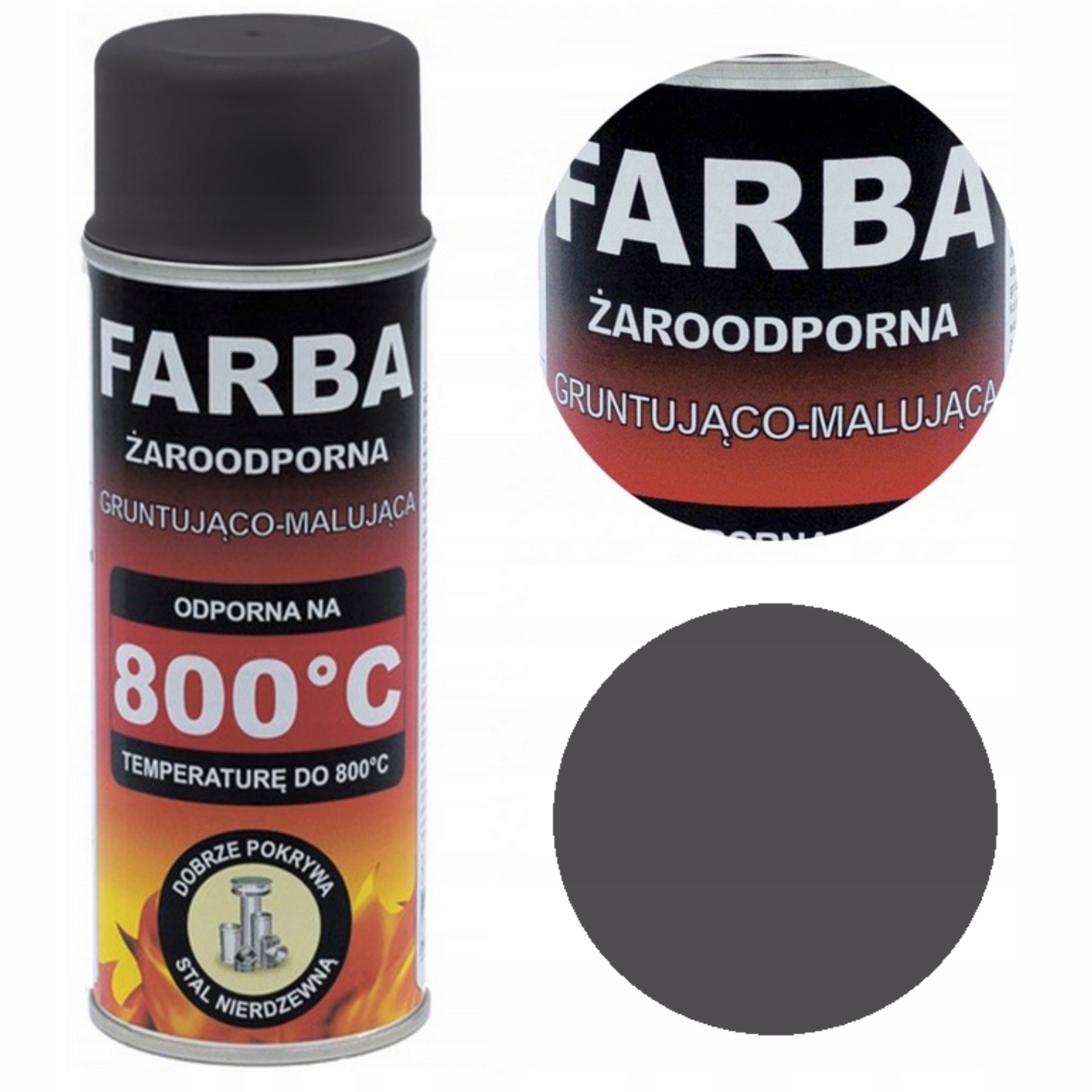 FARBA SPRAY ŻAROODPORNA DO KOMINKA PIECA GRILLA 400 ML HANSA ANTRACYT